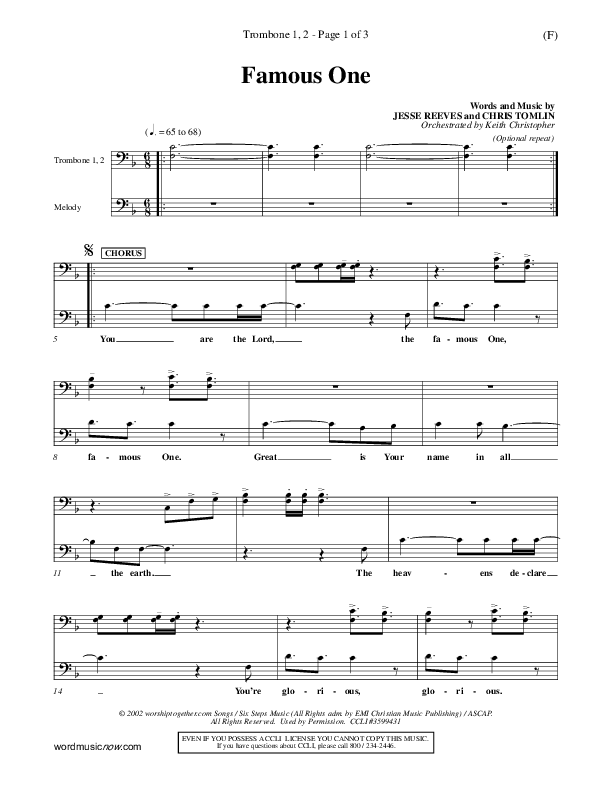 Famous One Trombone 1/2 (Chris Tomlin)