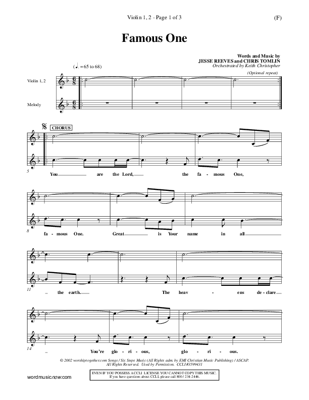 Famous One Violin 1/2 (Chris Tomlin)