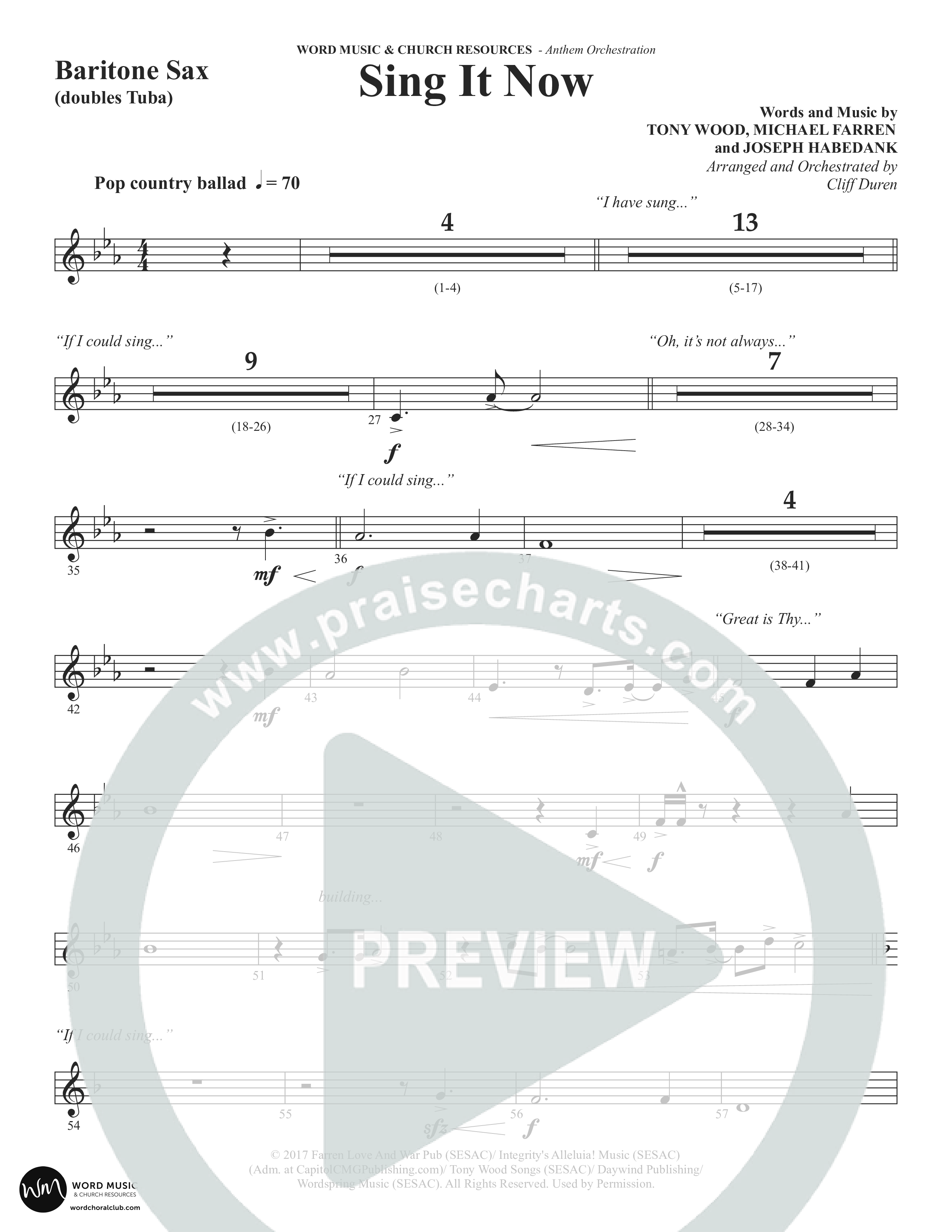 Sing It Now (Choral Anthem SATB) Bari Sax (Word Music Choral / Orch. Cliff Duren)