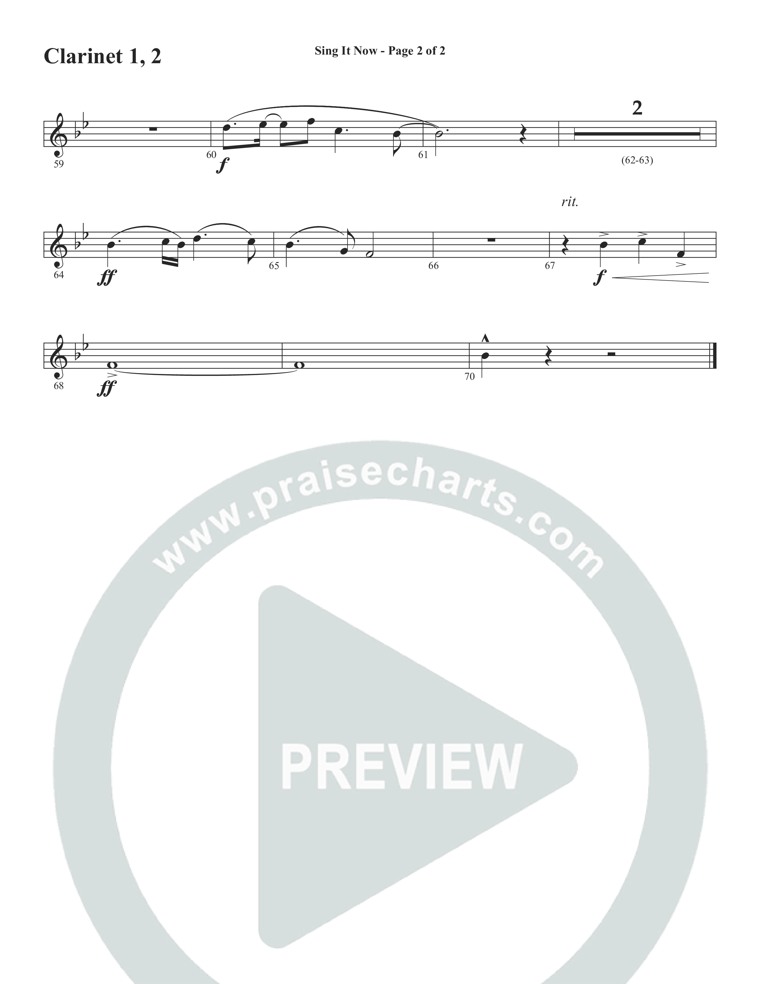 Sing It Now (Choral Anthem SATB) Clarinet 1/2 (Word Music Choral / Orch. Cliff Duren)