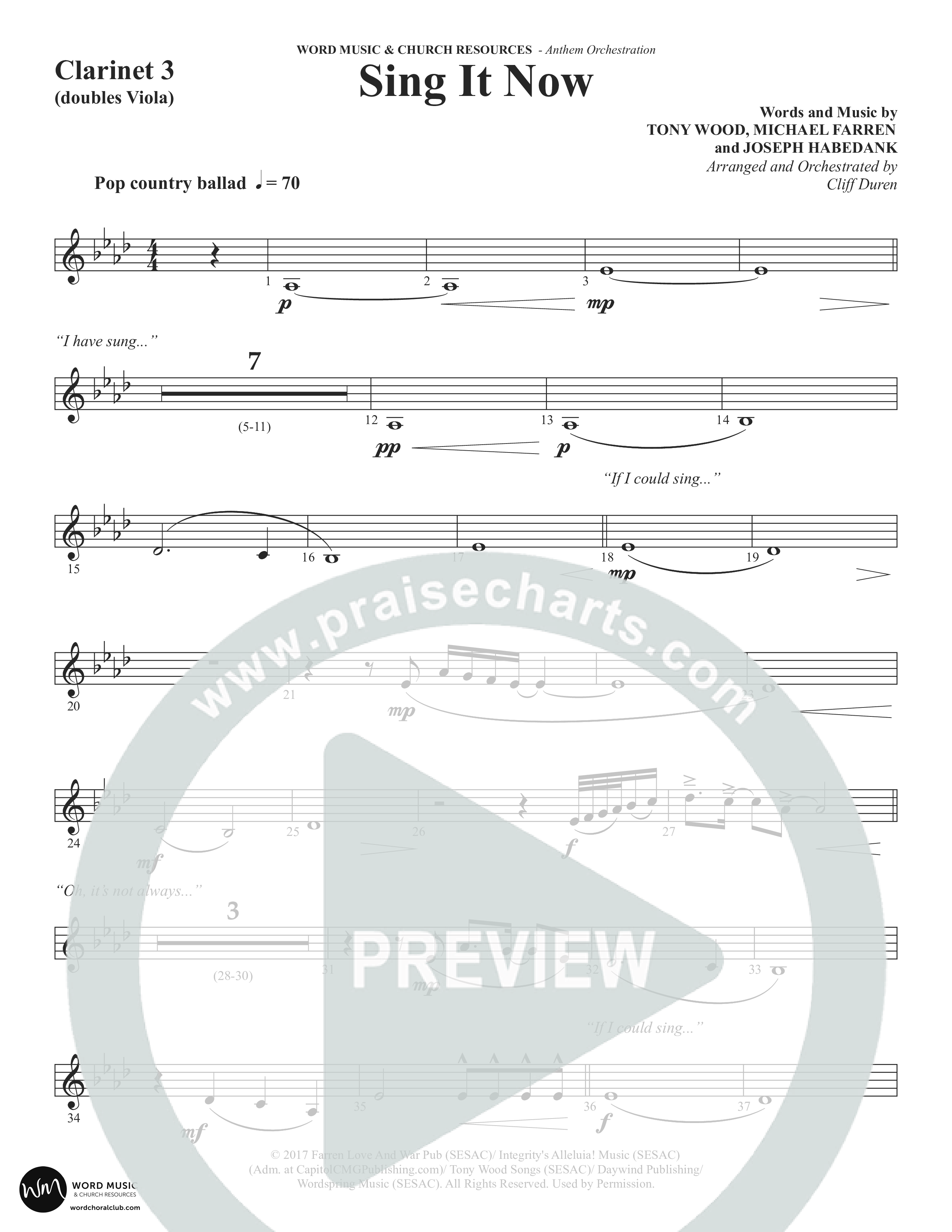 Sing It Now (Choral Anthem SATB) Clarinet 3 (Word Music Choral / Orch. Cliff Duren)