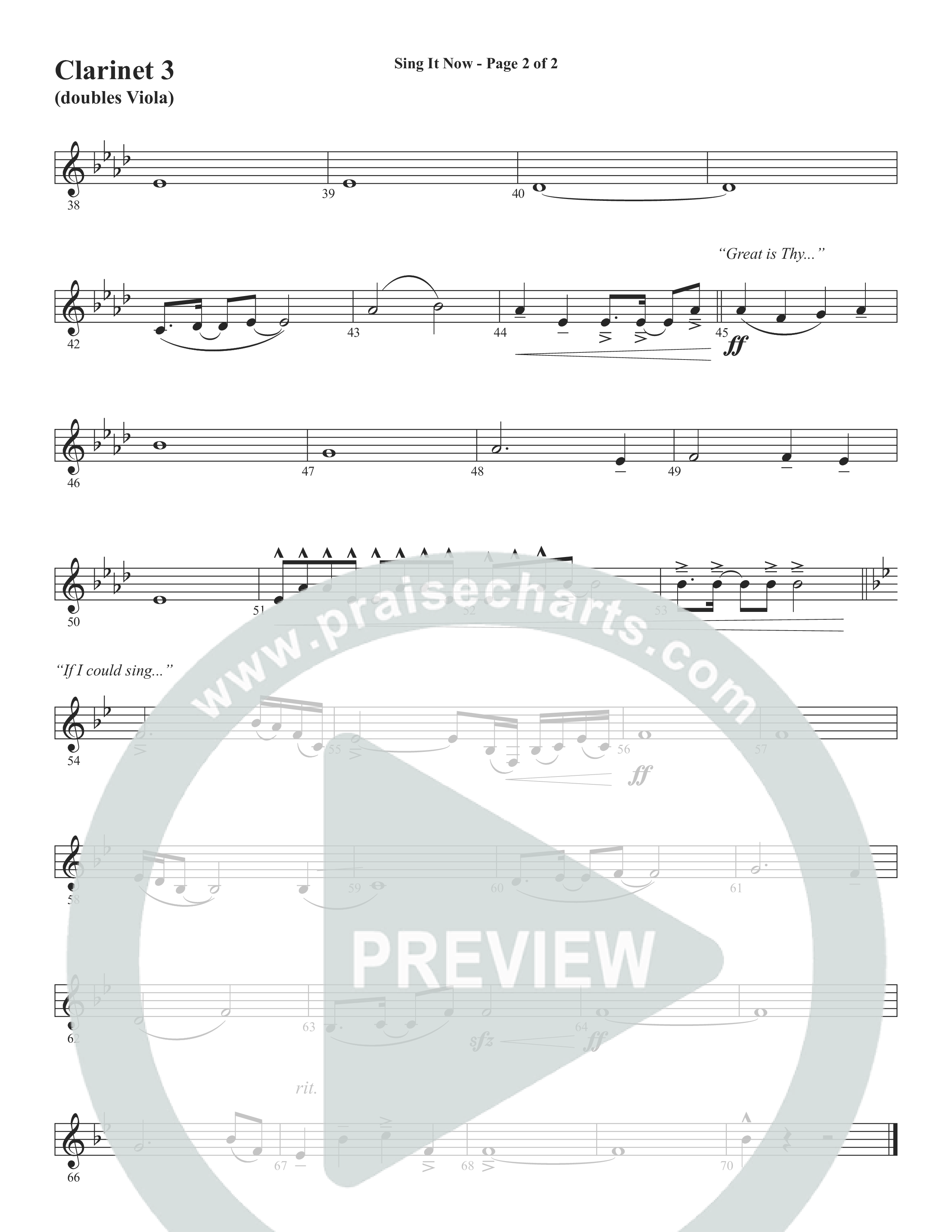 Sing It Now (Choral Anthem SATB) Clarinet 3 (Word Music Choral / Orch. Cliff Duren)