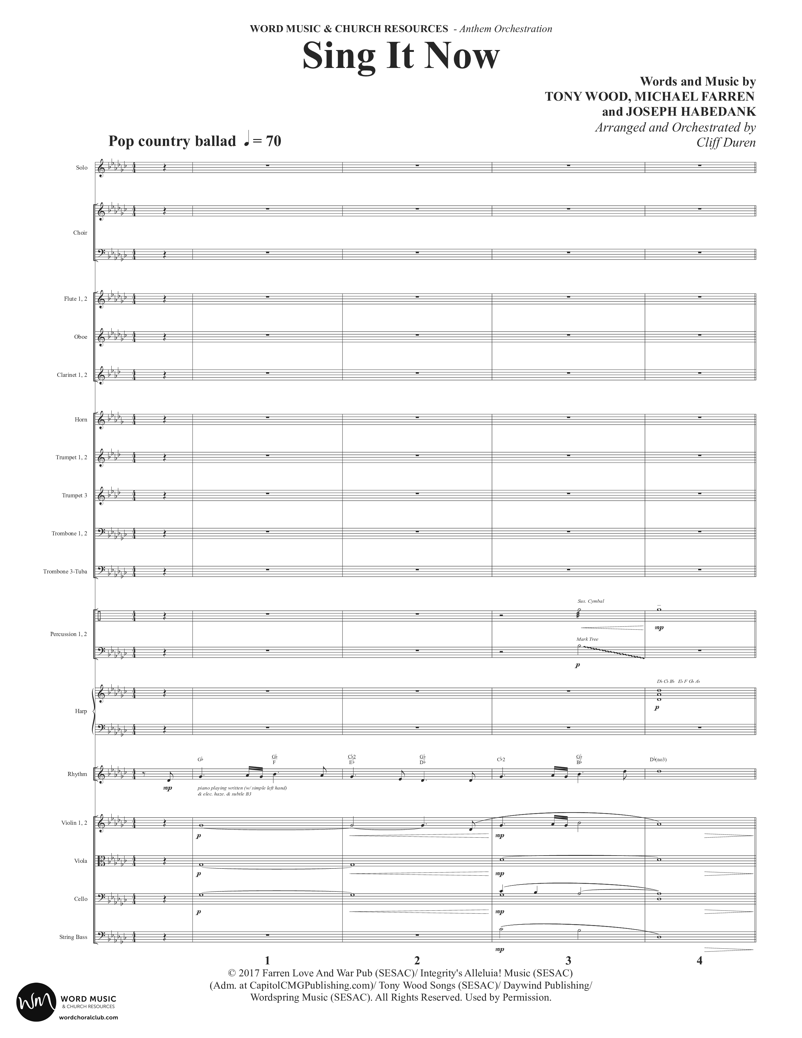 Sing It Now (Choral Anthem SATB) Orchestration (Word Music Choral / Orch. Cliff Duren)