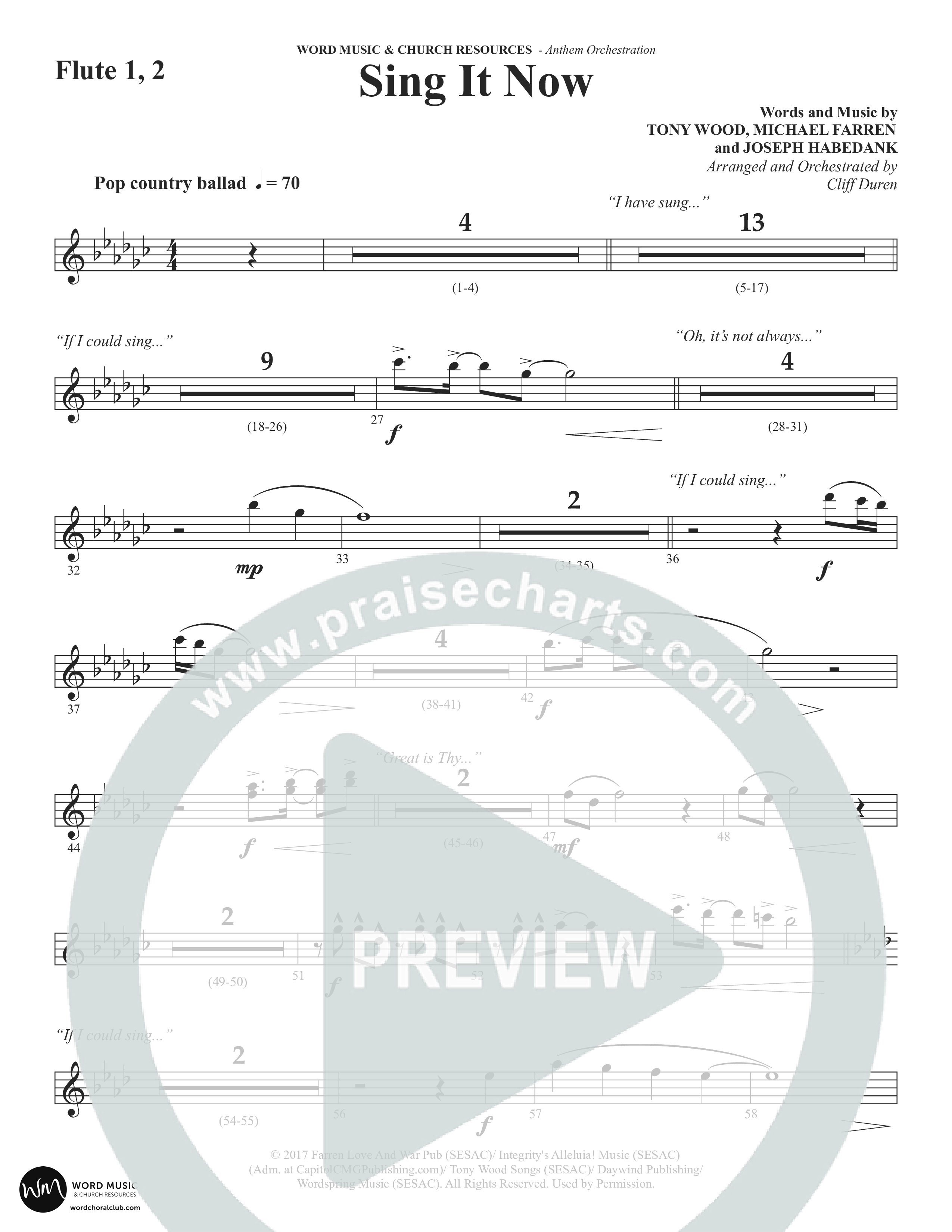 Sing It Now (Choral Anthem SATB) Flute 1/2 (Word Music Choral / Orch. Cliff Duren)