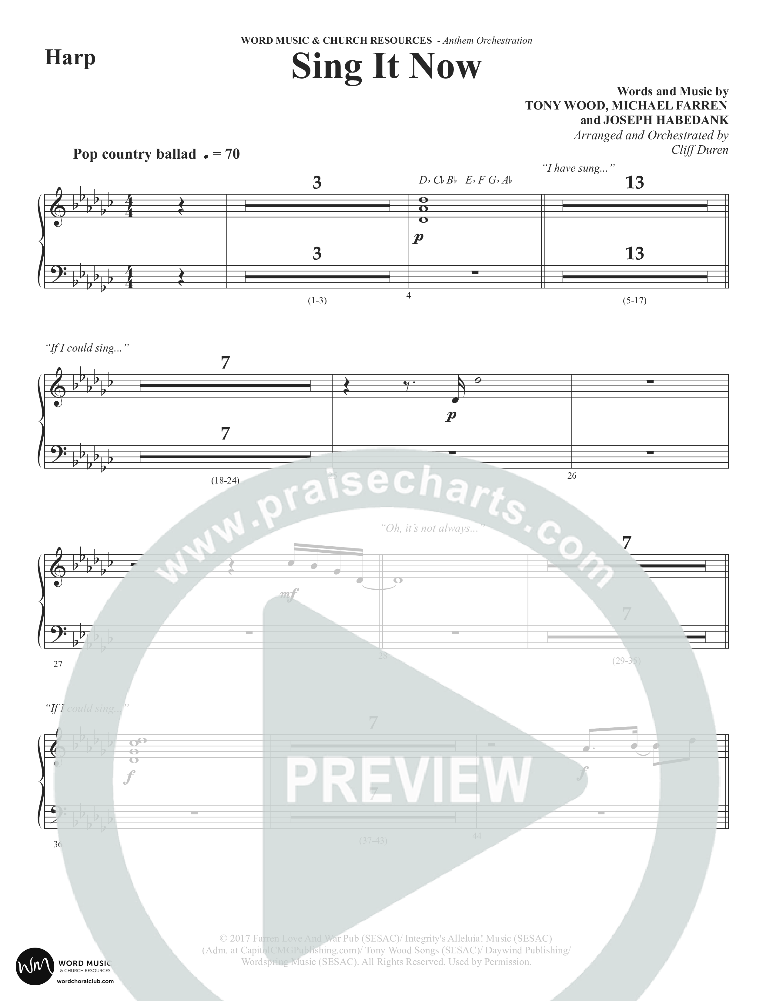 Sing It Now (Choral Anthem SATB) Harp (Word Music Choral / Orch. Cliff Duren)