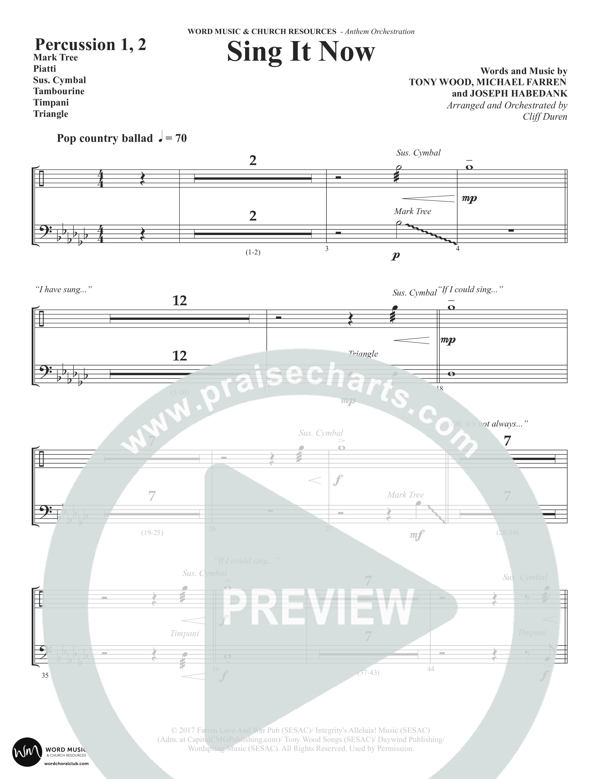 Sing It Now (Choral Anthem SATB) Percussion 1/2 (Word Music Choral / Orch. Cliff Duren)