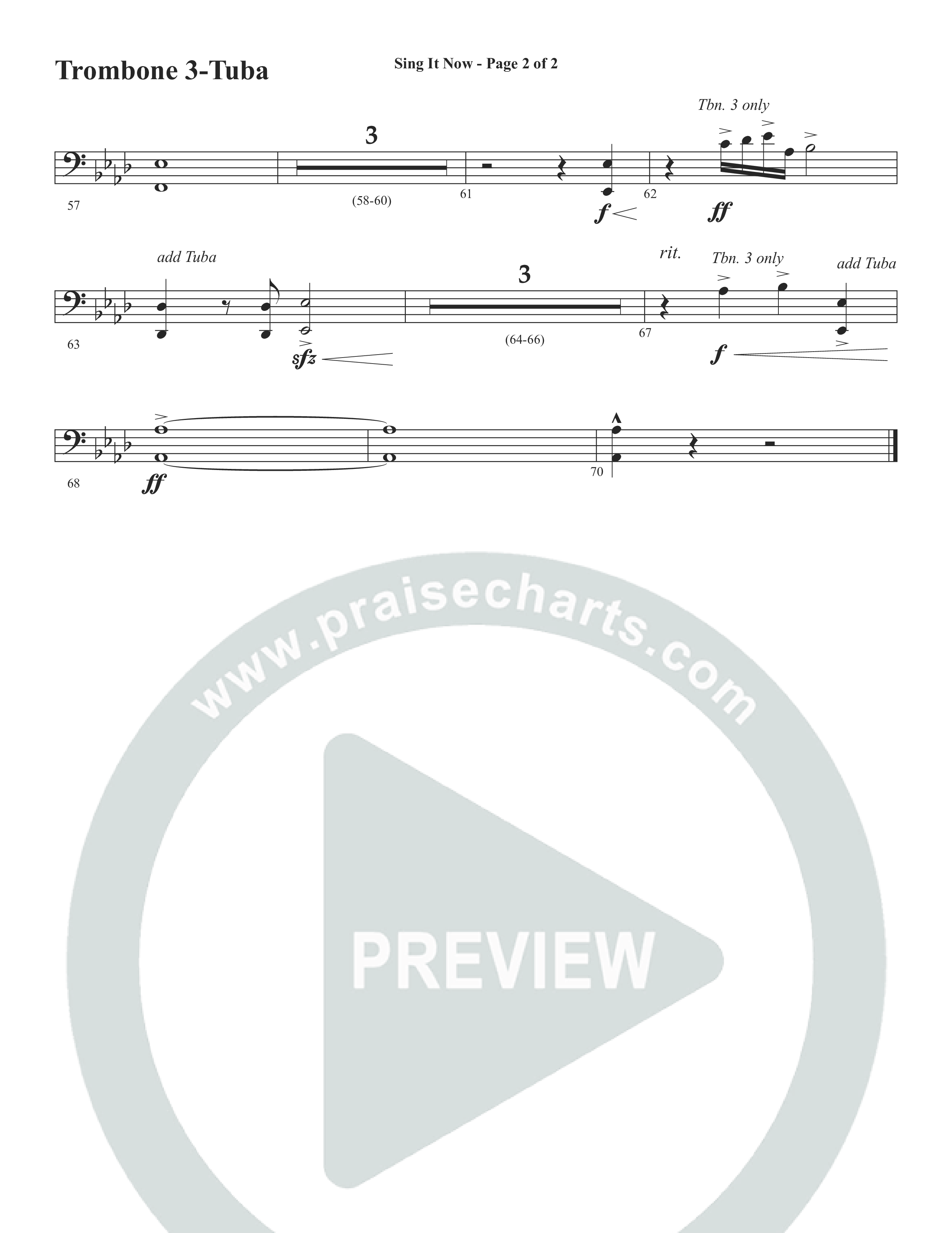 Sing It Now (Choral Anthem SATB) Trombone 3/Tuba (Word Music Choral / Orch. Cliff Duren)