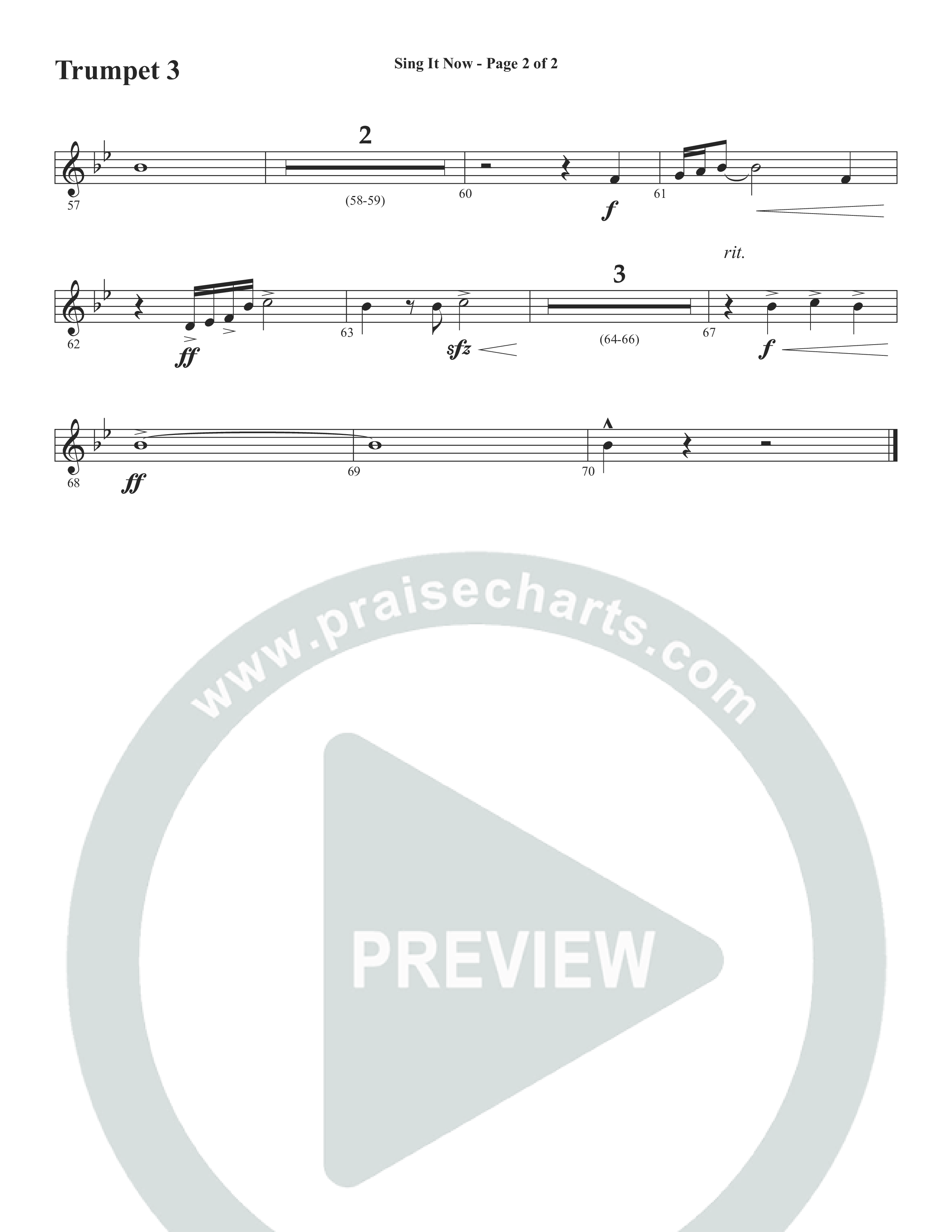 Sing It Now (Choral Anthem SATB) Trumpet 3 (Word Music Choral / Orch. Cliff Duren)
