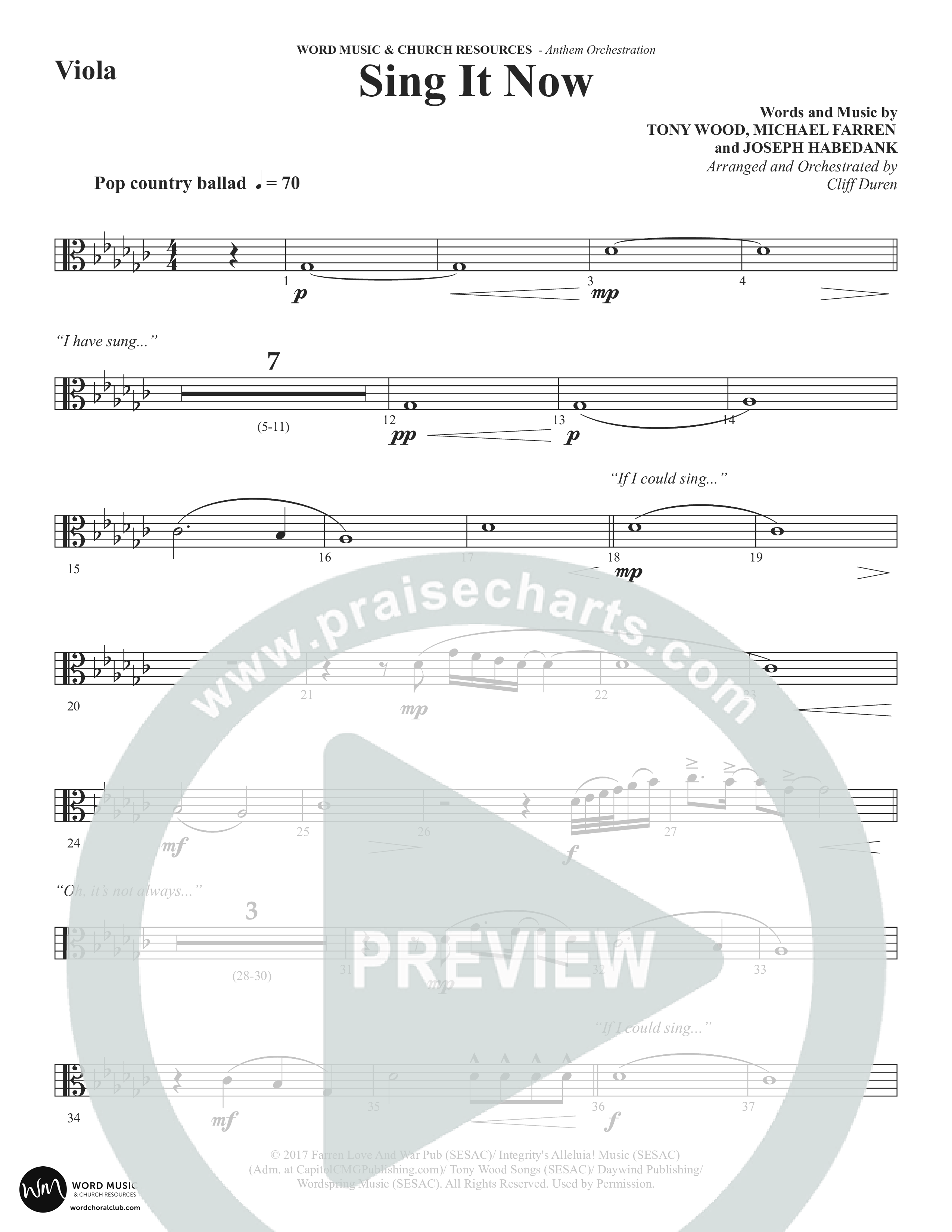 Sing It Now (Choral Anthem SATB) Viola (Word Music Choral / Orch. Cliff Duren)