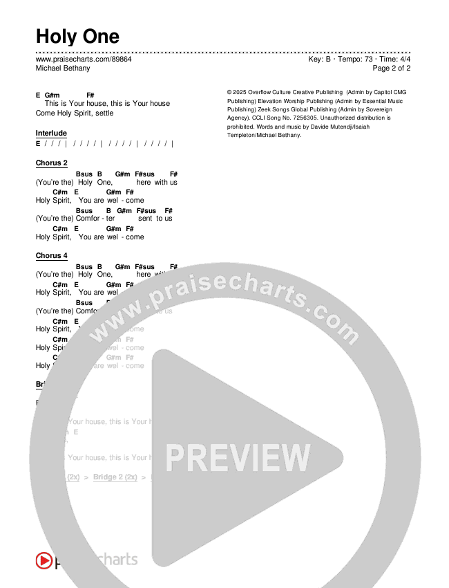 Holy One Chords & Lyrics (Michael Bethany)
