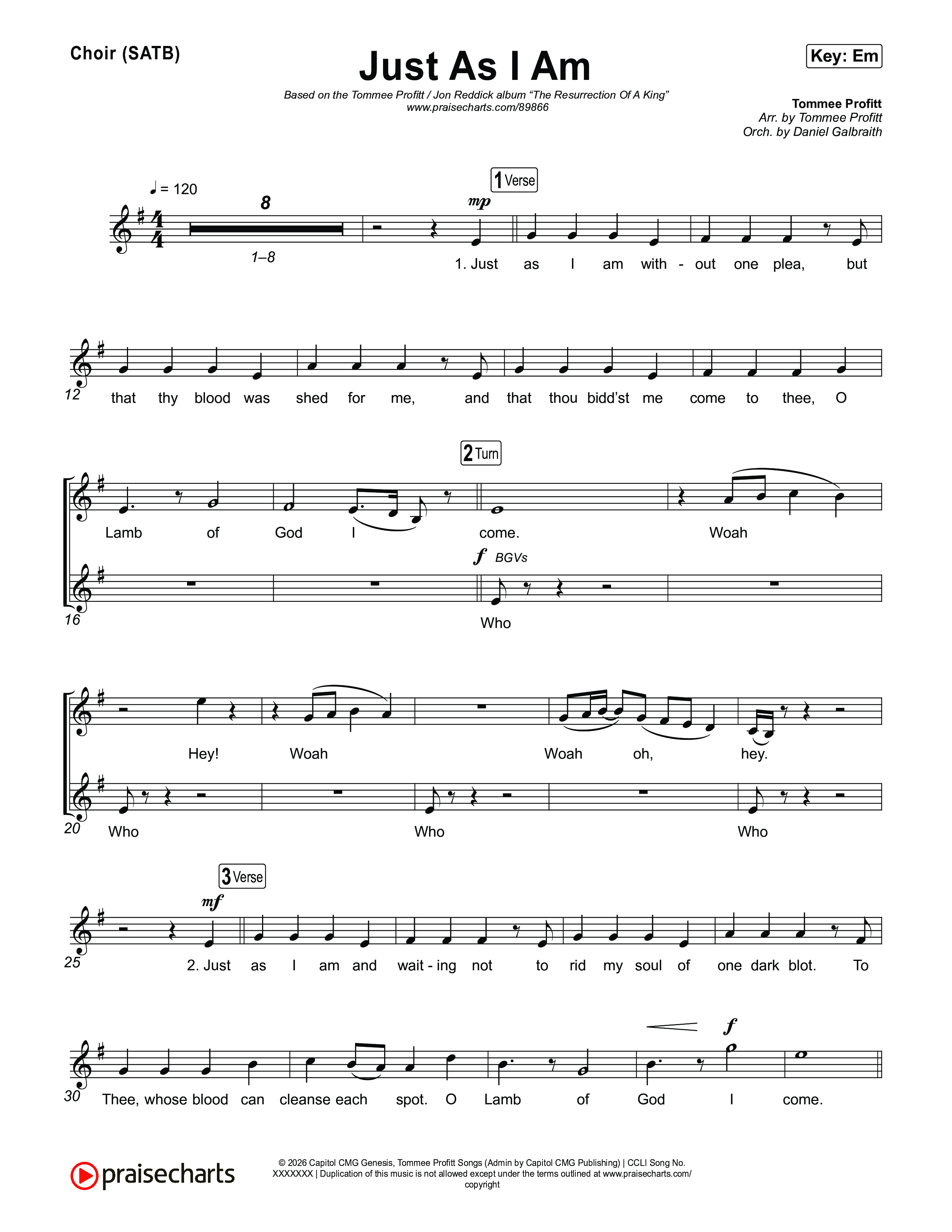 Just As I Am Choir Sheet (SATB) (Tommee Profitt / Jon Reddick)