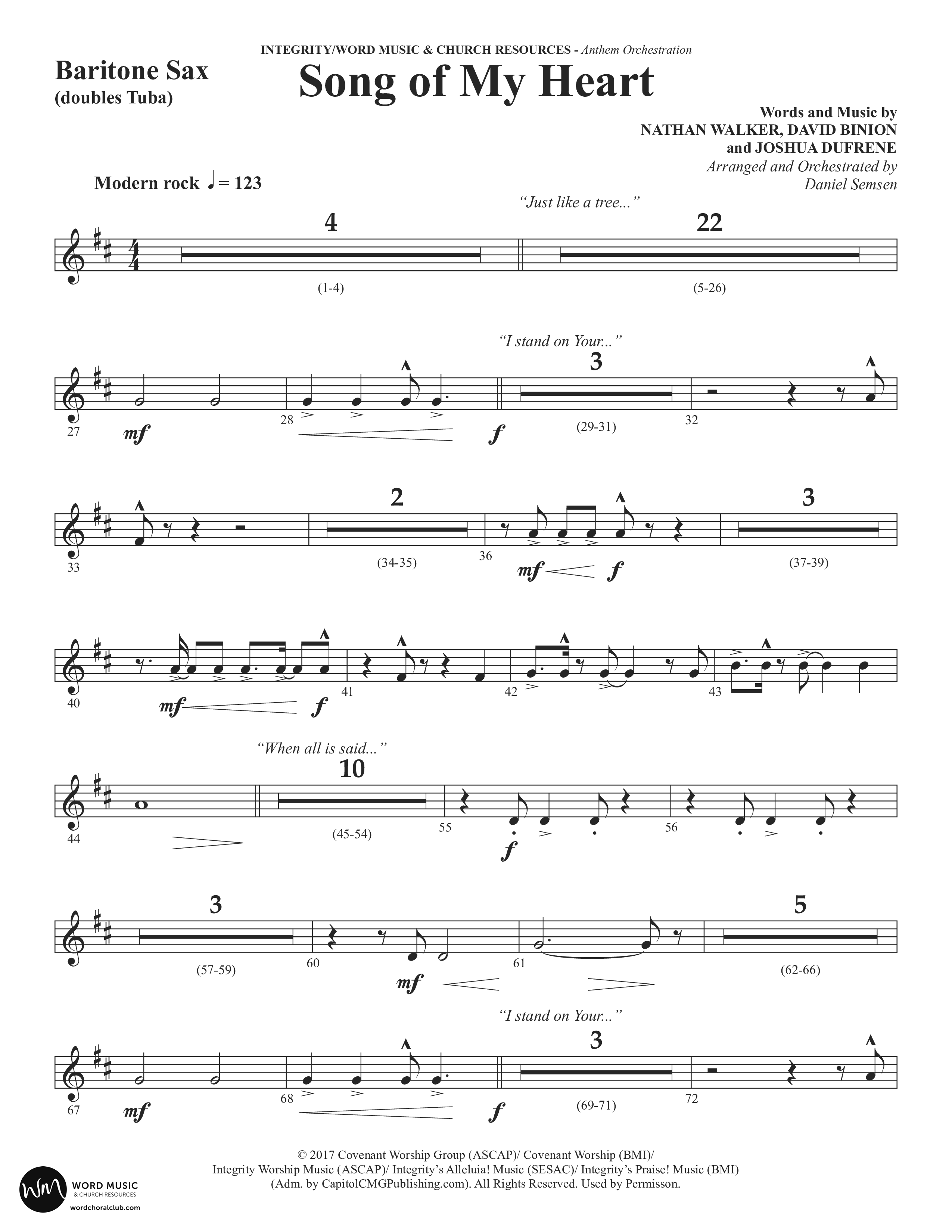 Song Of My Heart (Choral Anthem SATB) Bari Sax (Word Music Choral / Orch. Daniel Semsen)