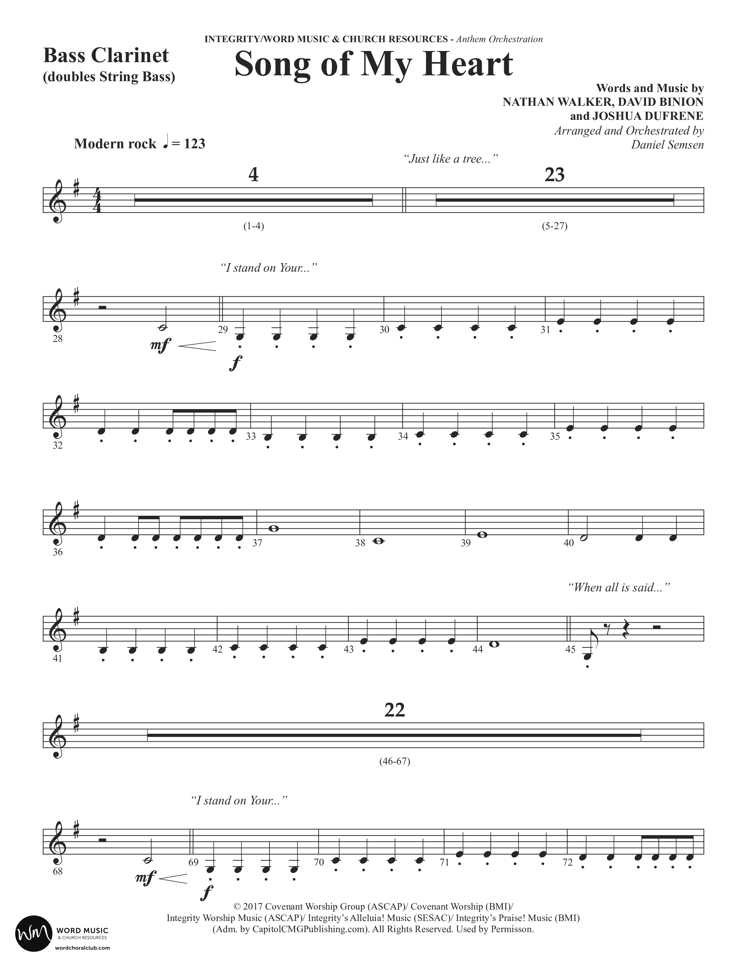 Song Of My Heart (Choral Anthem SATB) Bass Clarinet (Word Music Choral / Orch. Daniel Semsen)
