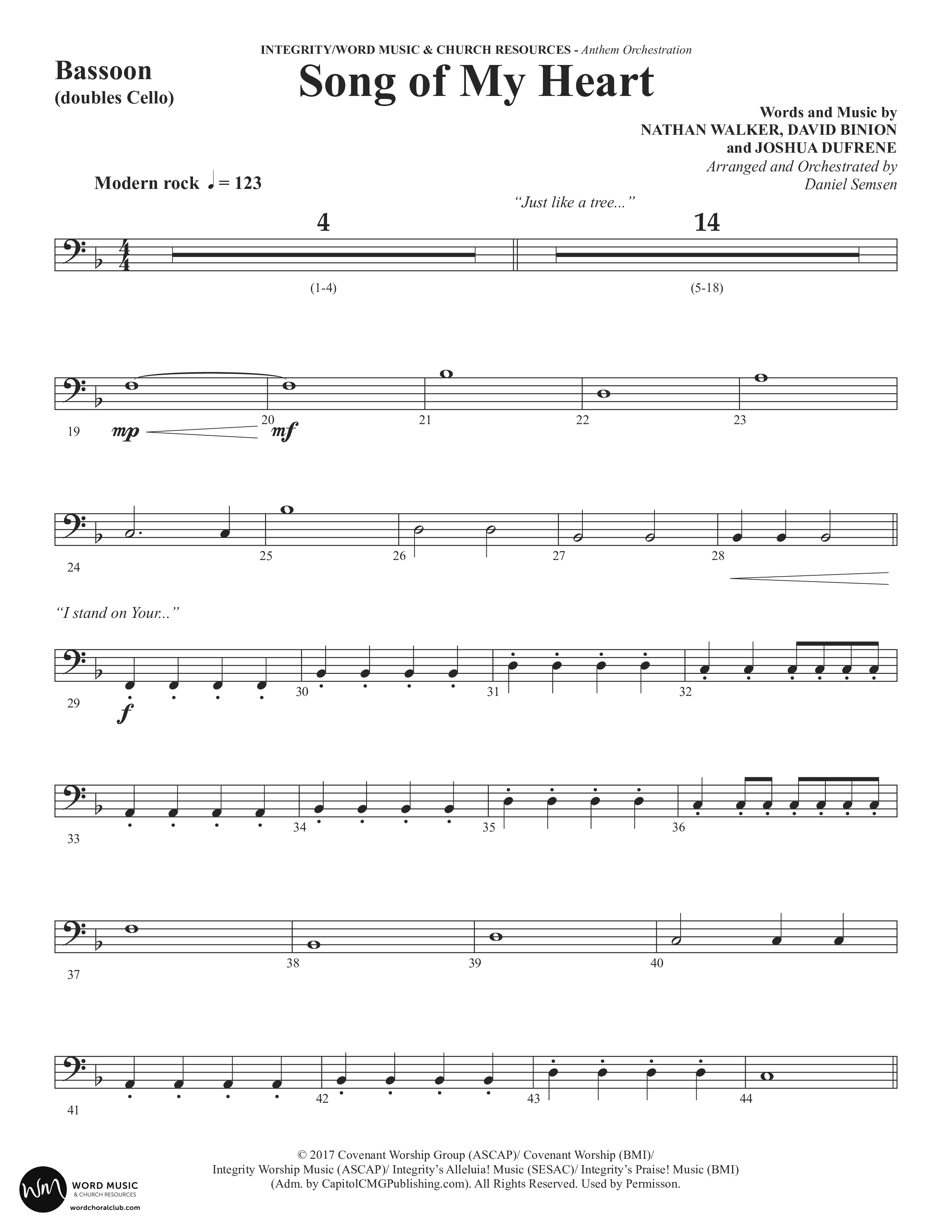 Song Of My Heart (Choral Anthem SATB) Bassoon (Word Music Choral / Orch. Daniel Semsen)