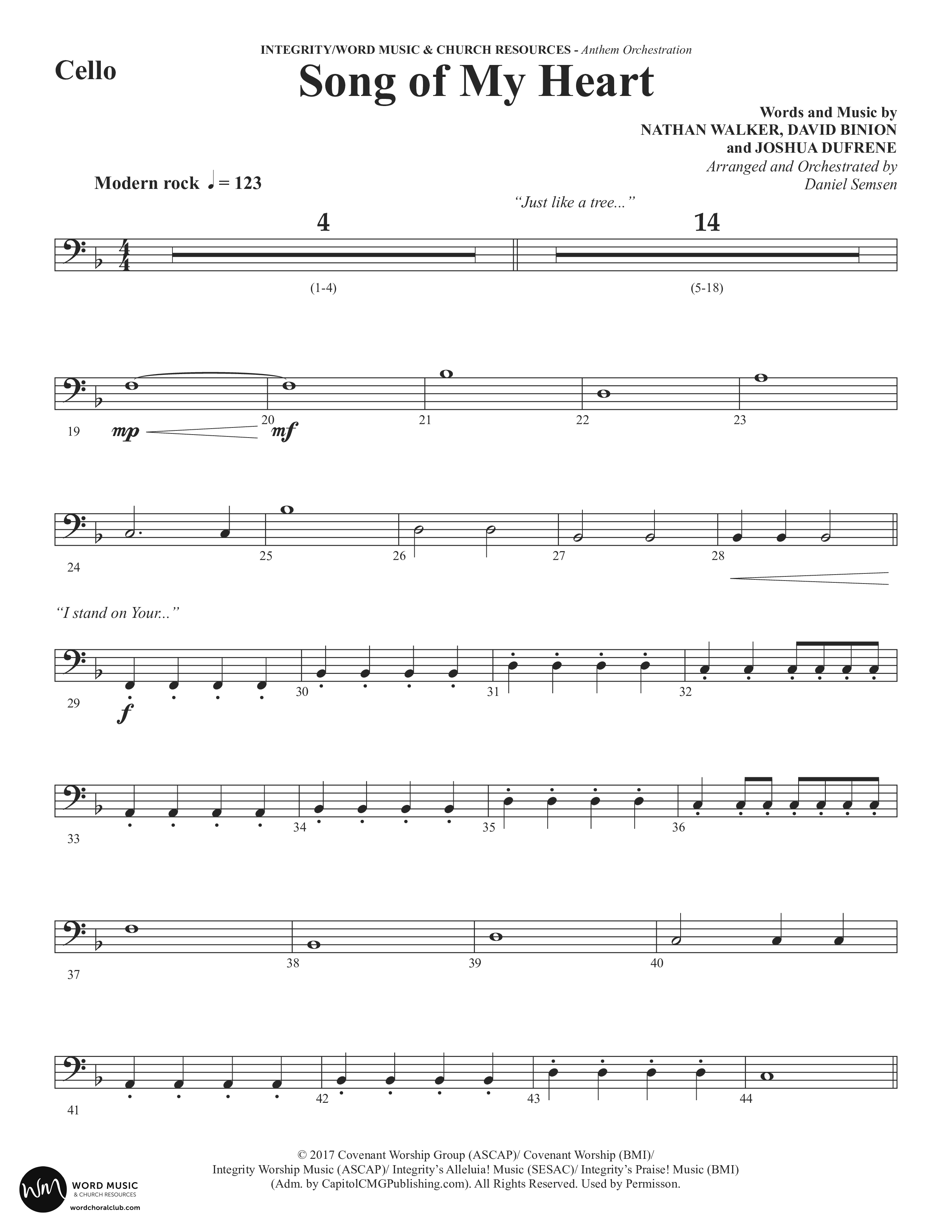 Song Of My Heart (Choral Anthem SATB) Cello (Word Music Choral / Orch. Daniel Semsen)