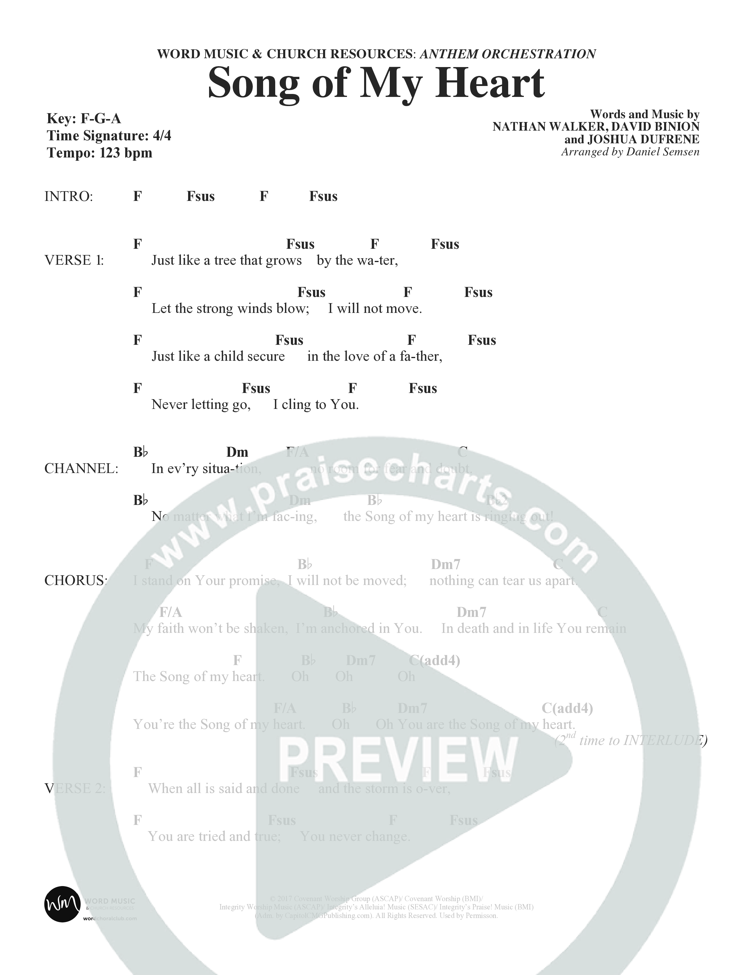 Song Of My Heart (Choral Anthem SATB) Chord Chart (Word Music Choral / Orch. Daniel Semsen)