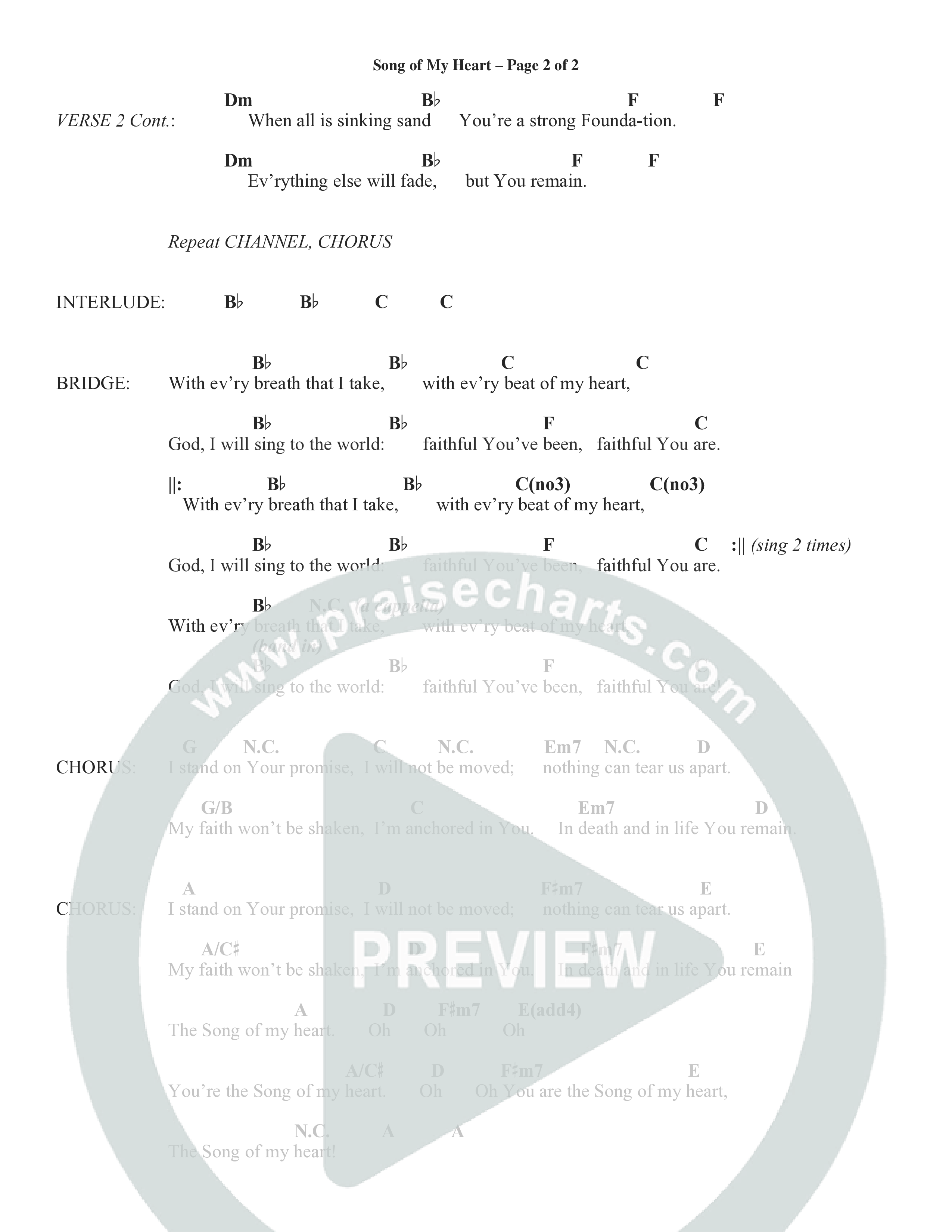Song Of My Heart (Choral Anthem SATB) Chord Chart (Word Music Choral / Orch. Daniel Semsen)