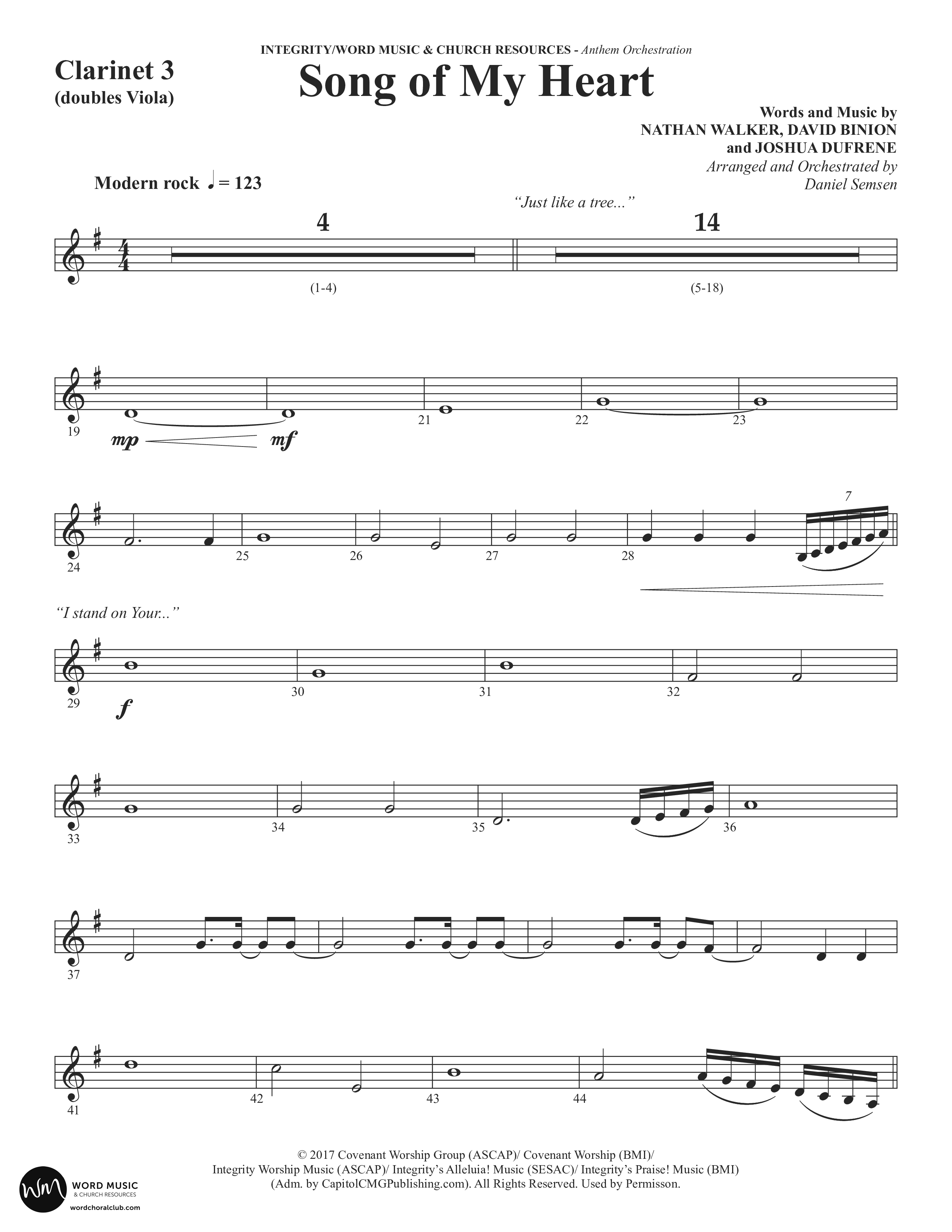 Song Of My Heart (Choral Anthem SATB) Clarinet 3 (Word Music Choral / Orch. Daniel Semsen)