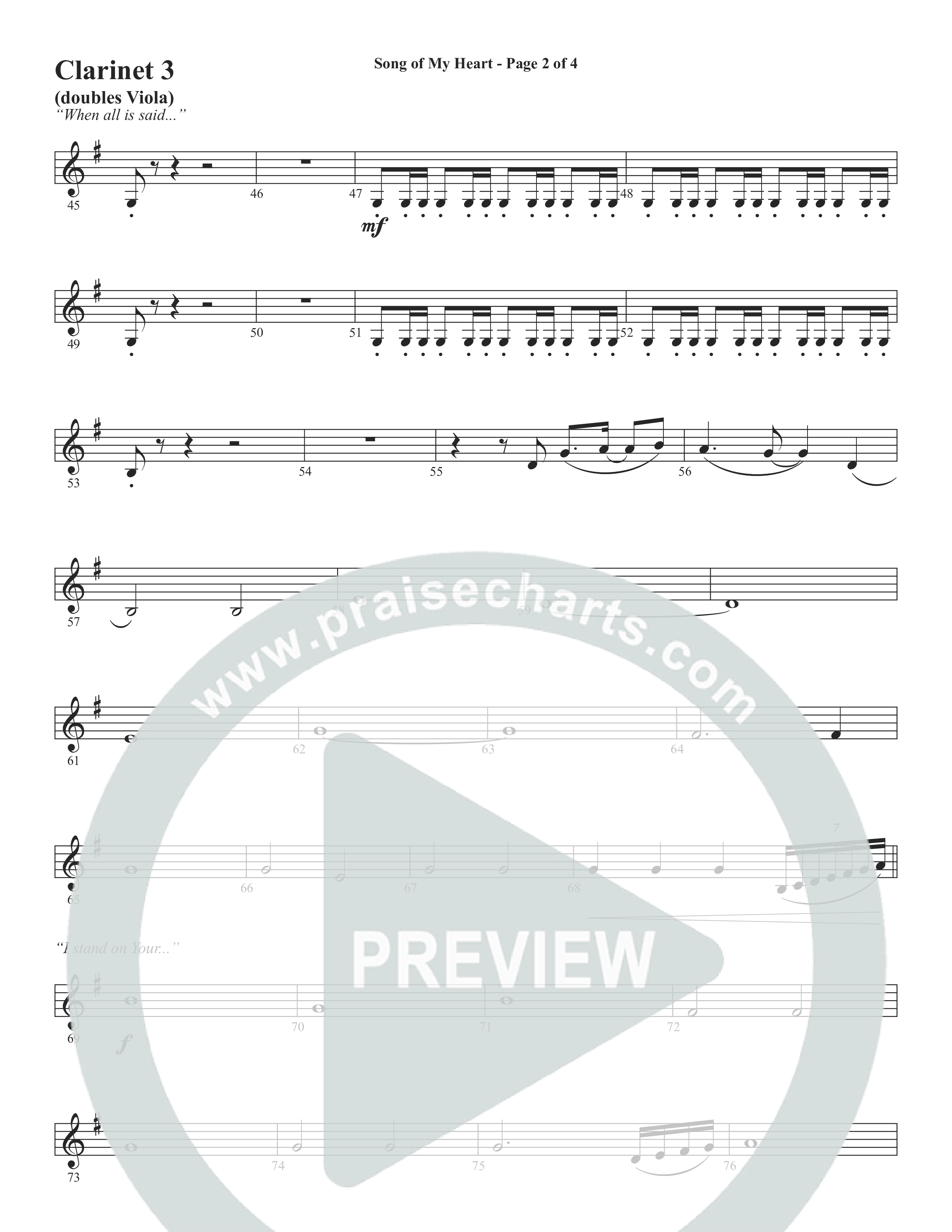 Song Of My Heart (Choral Anthem SATB) Clarinet 3 (Word Music Choral / Orch. Daniel Semsen)