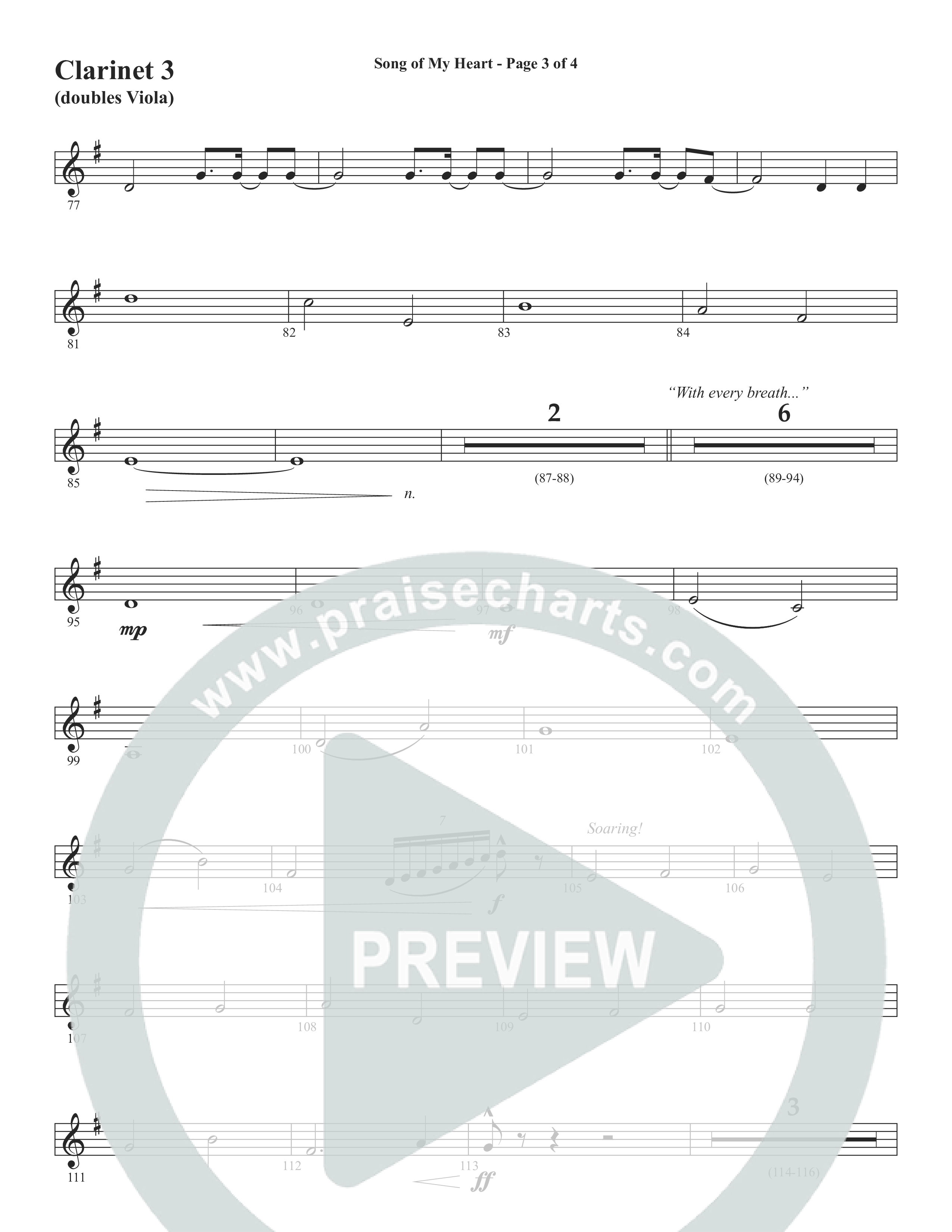 Song Of My Heart (Choral Anthem SATB) Clarinet 3 (Word Music Choral / Orch. Daniel Semsen)