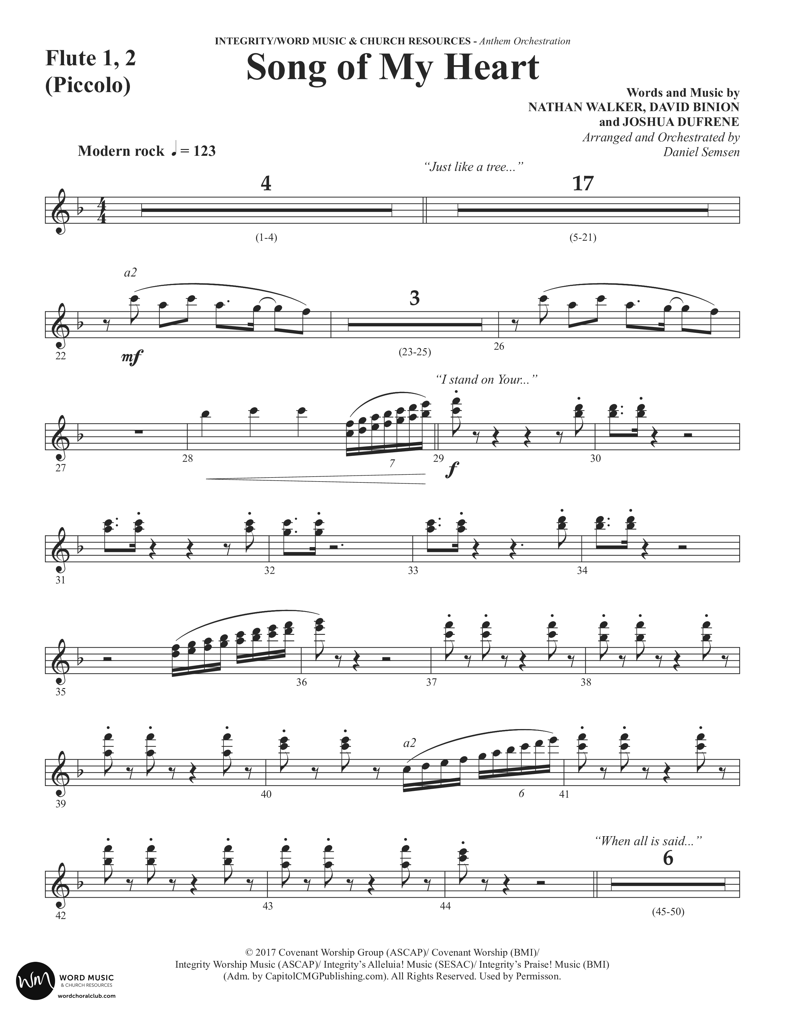 Song Of My Heart (Choral Anthem SATB) Flute 1/2 (Word Music Choral / Orch. Daniel Semsen)