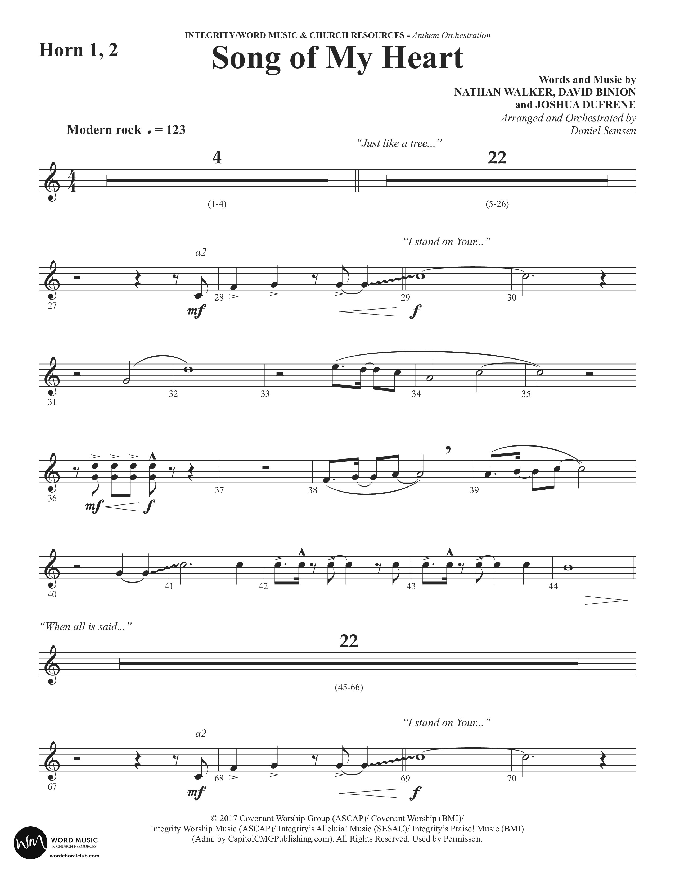 Song Of My Heart (Choral Anthem SATB) French Horn (Word Music Choral / Orch. Daniel Semsen)