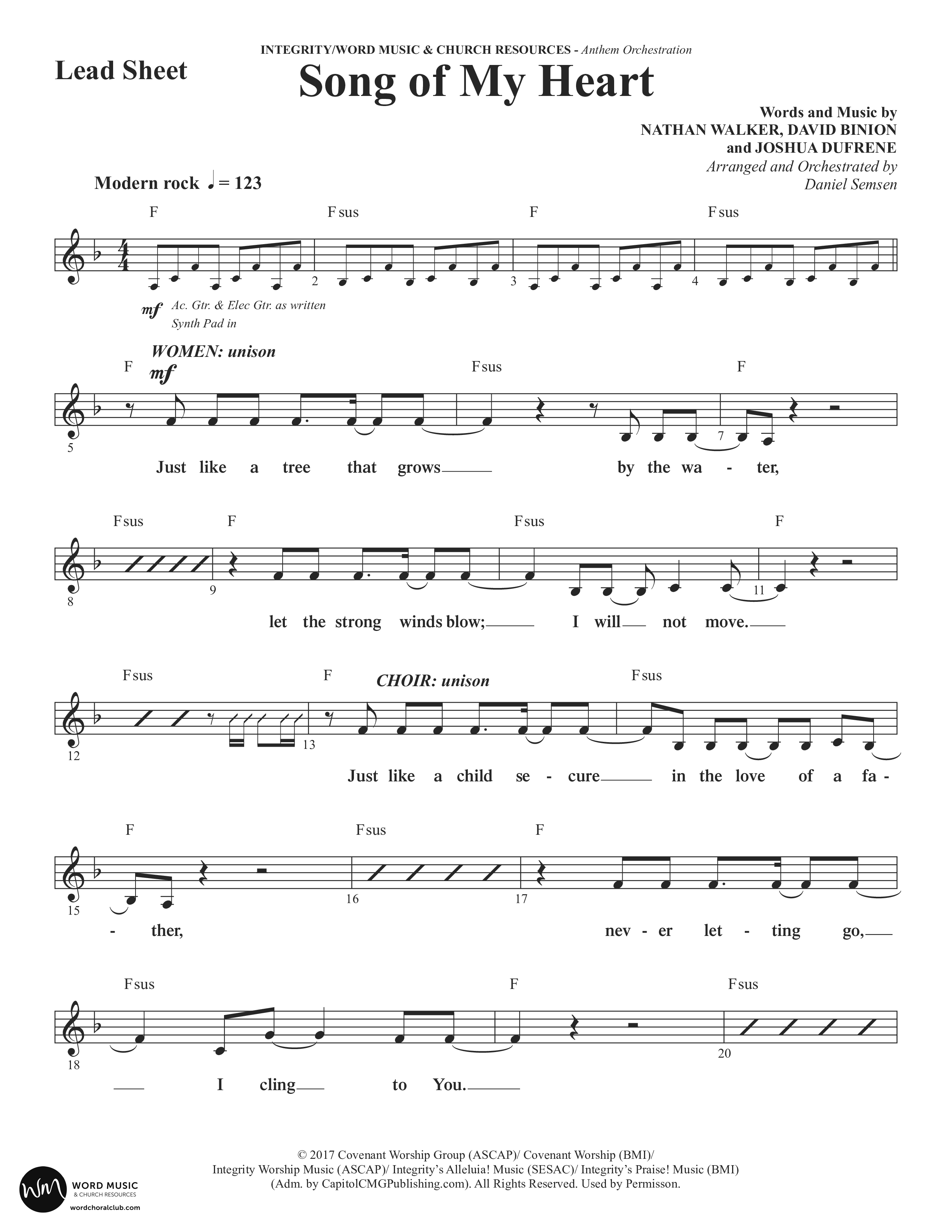 Song Of My Heart (Choral Anthem SATB) Lead Sheet (Melody) (Word Music Choral / Orch. Daniel Semsen)