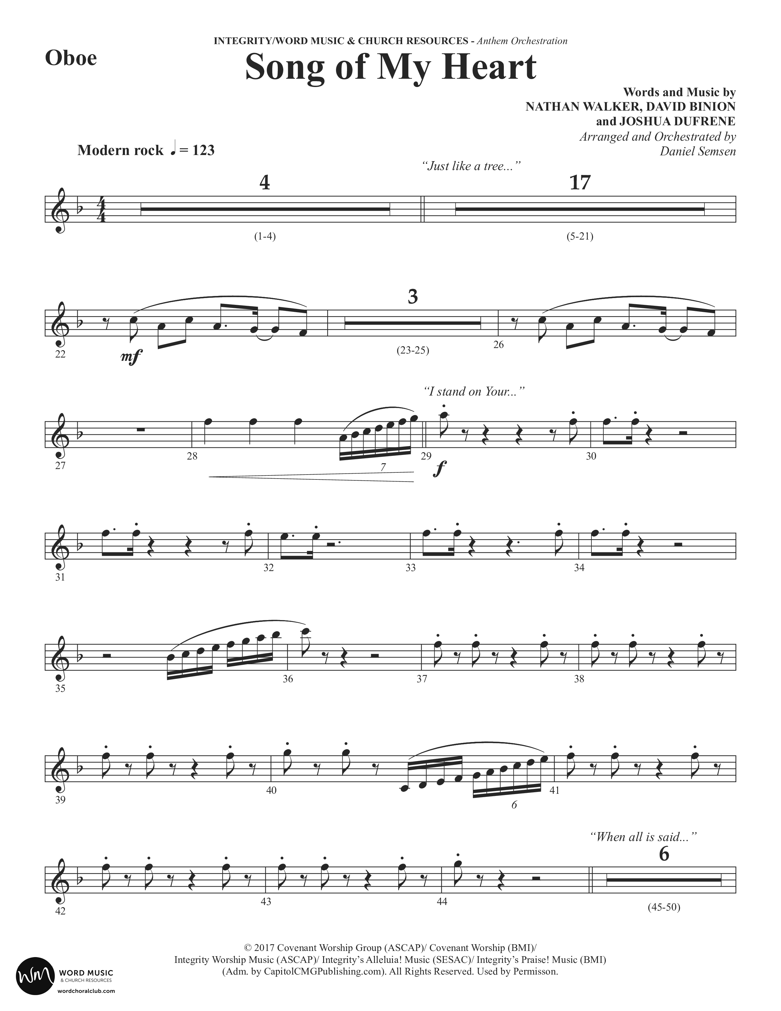 Song Of My Heart (Choral Anthem SATB) Oboe (Word Music Choral / Orch. Daniel Semsen)