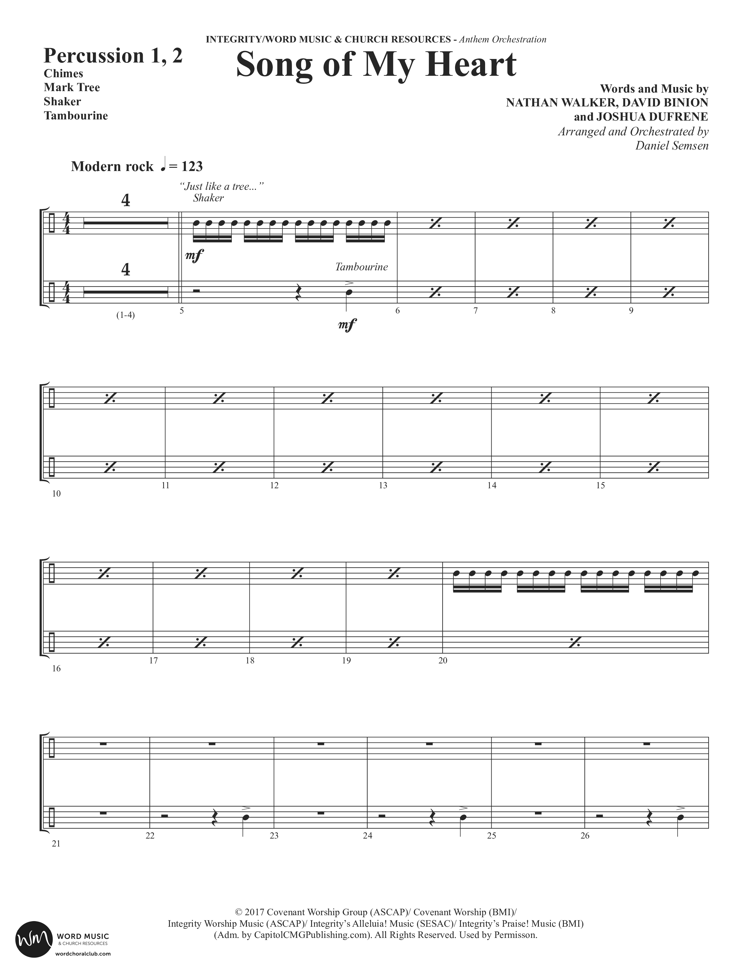Song Of My Heart (Choral Anthem SATB) Percussion (Word Music Choral / Orch. Daniel Semsen)