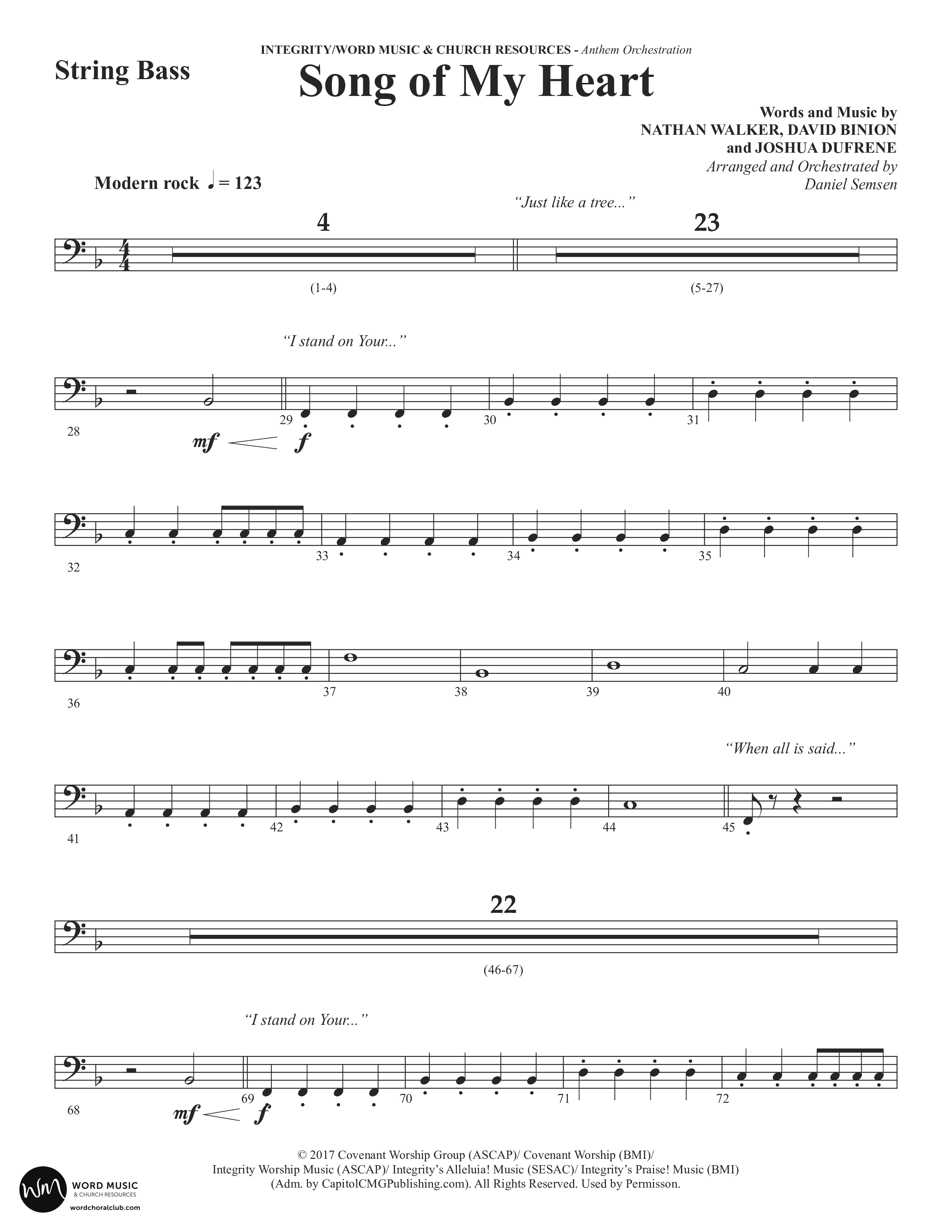 Song Of My Heart (Choral Anthem SATB) String Bass (Word Music Choral / Orch. Daniel Semsen)