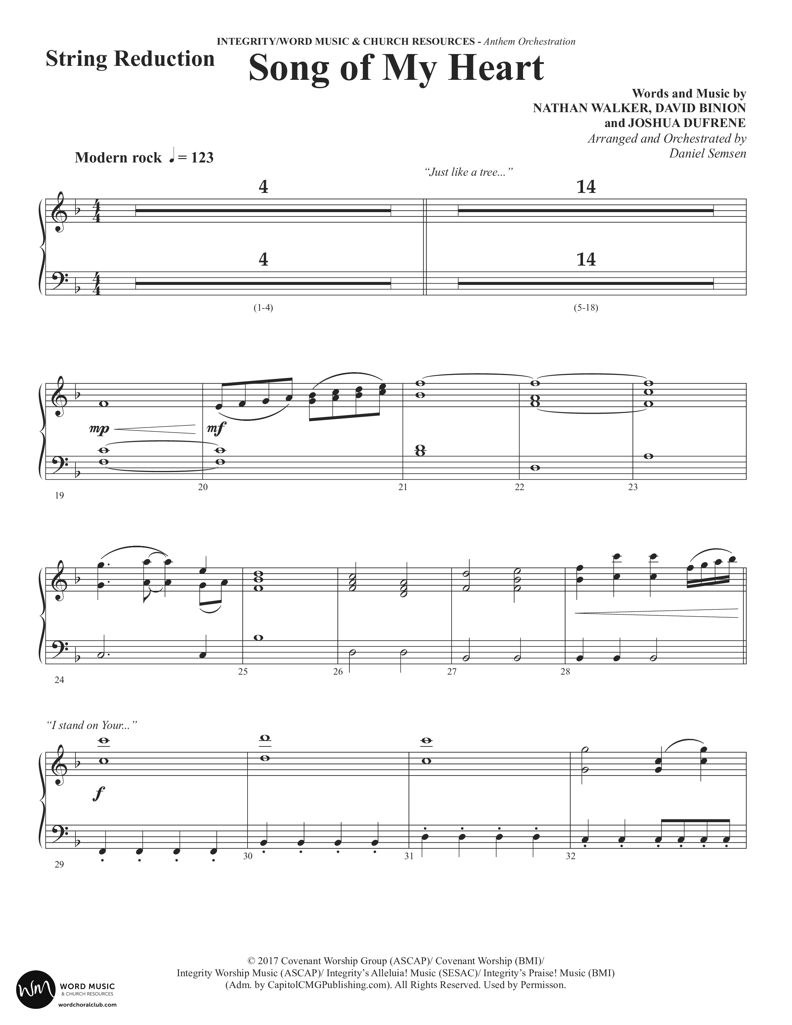 Song Of My Heart (Choral Anthem SATB) String Reduction (Word Music Choral / Orch. Daniel Semsen)