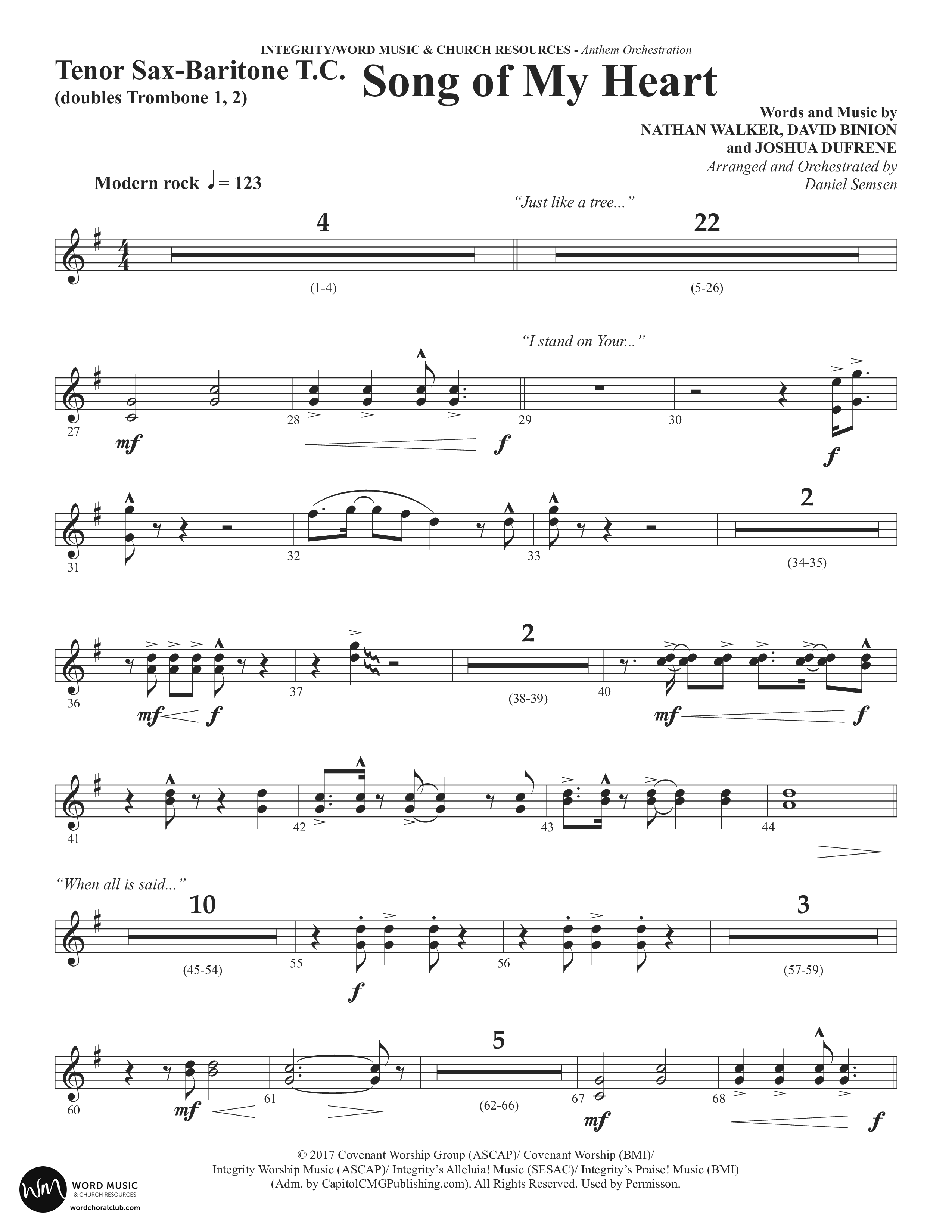 Song Of My Heart (Choral Anthem SATB) Tenor Sax/Baritone T.C. (Word Music Choral / Orch. Daniel Semsen)