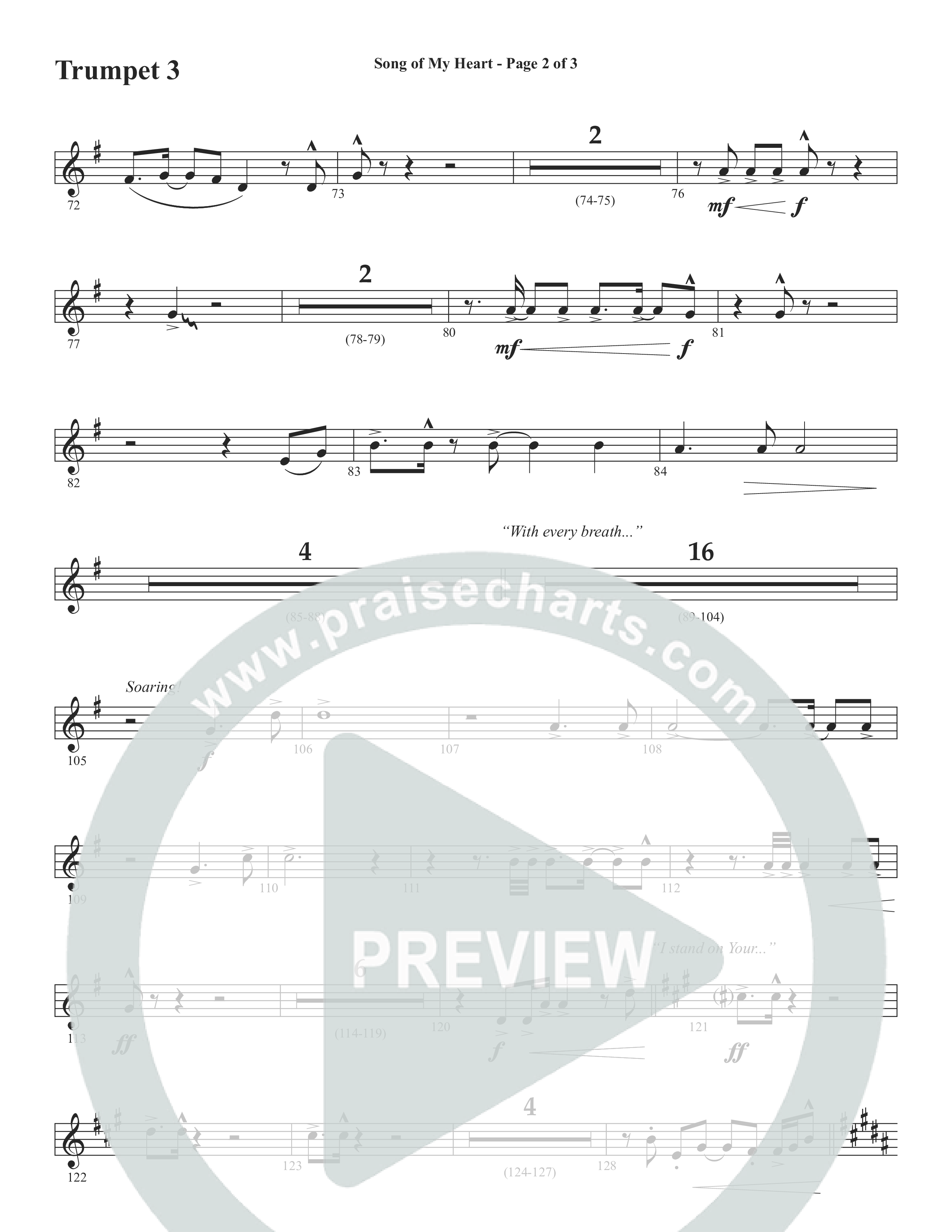 Song Of My Heart (Choral Anthem SATB) Trumpet 3 (Word Music Choral / Orch. Daniel Semsen)