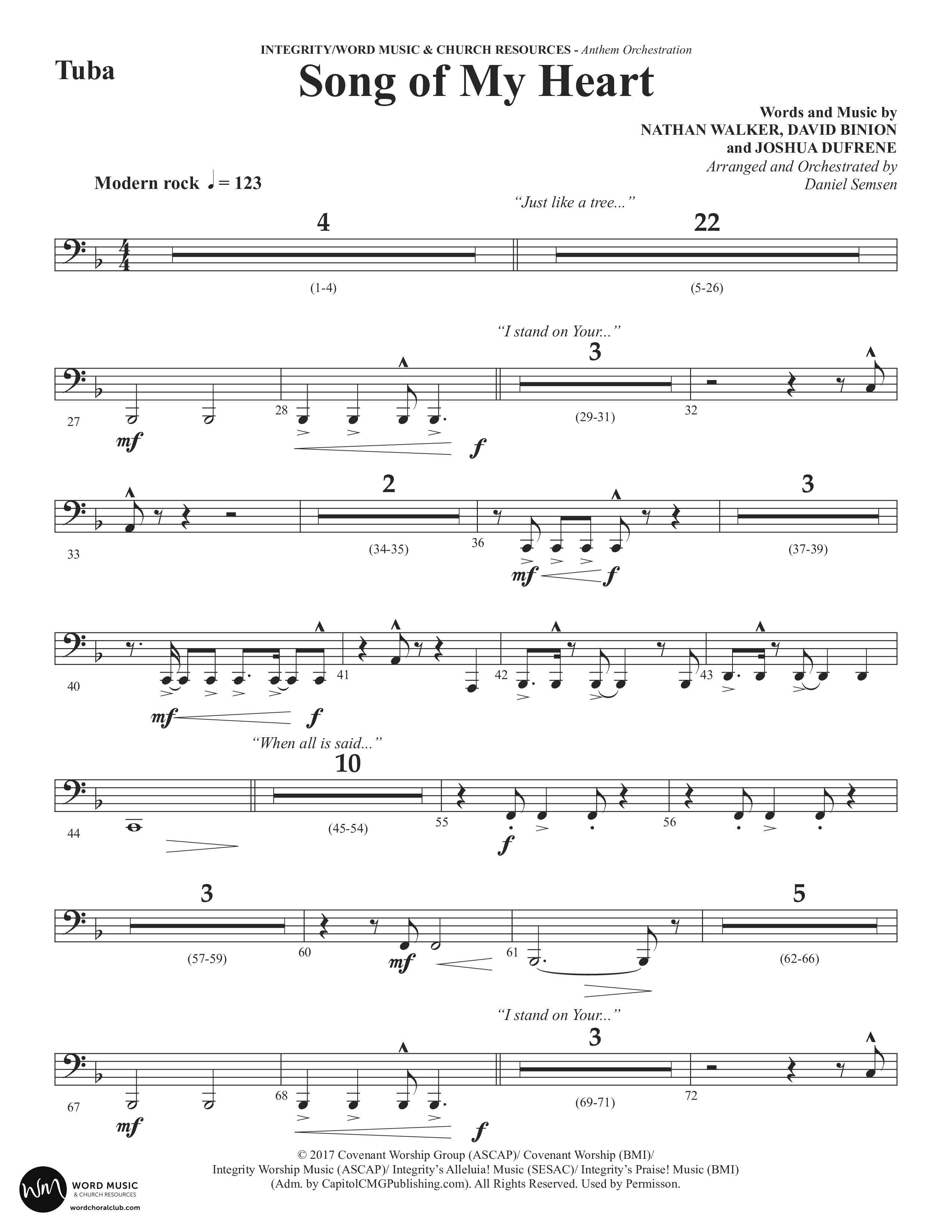 Song Of My Heart (Choral Anthem SATB) Tuba (Word Music Choral / Orch. Daniel Semsen)