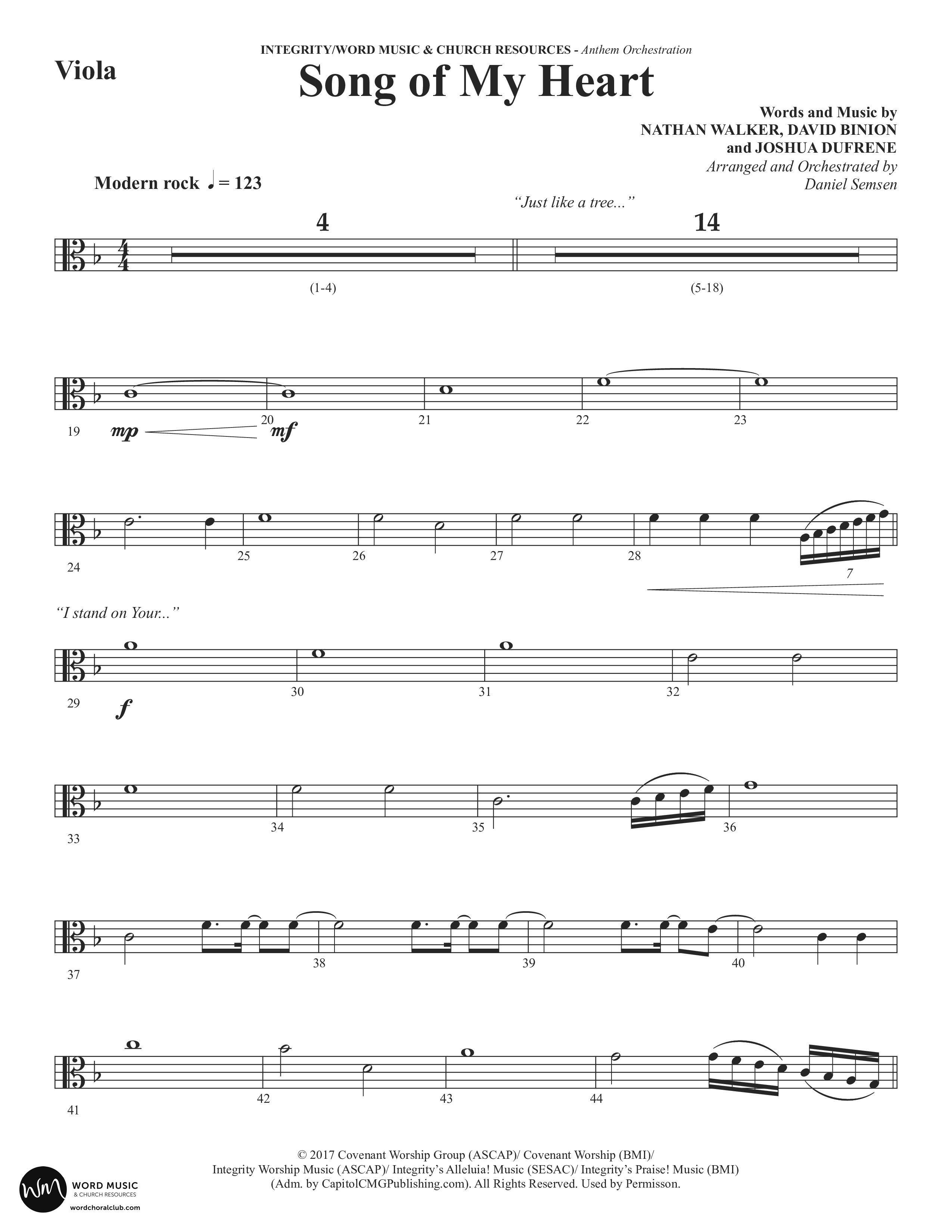 Song Of My Heart (Choral Anthem SATB) Viola (Word Music Choral / Orch. Daniel Semsen)