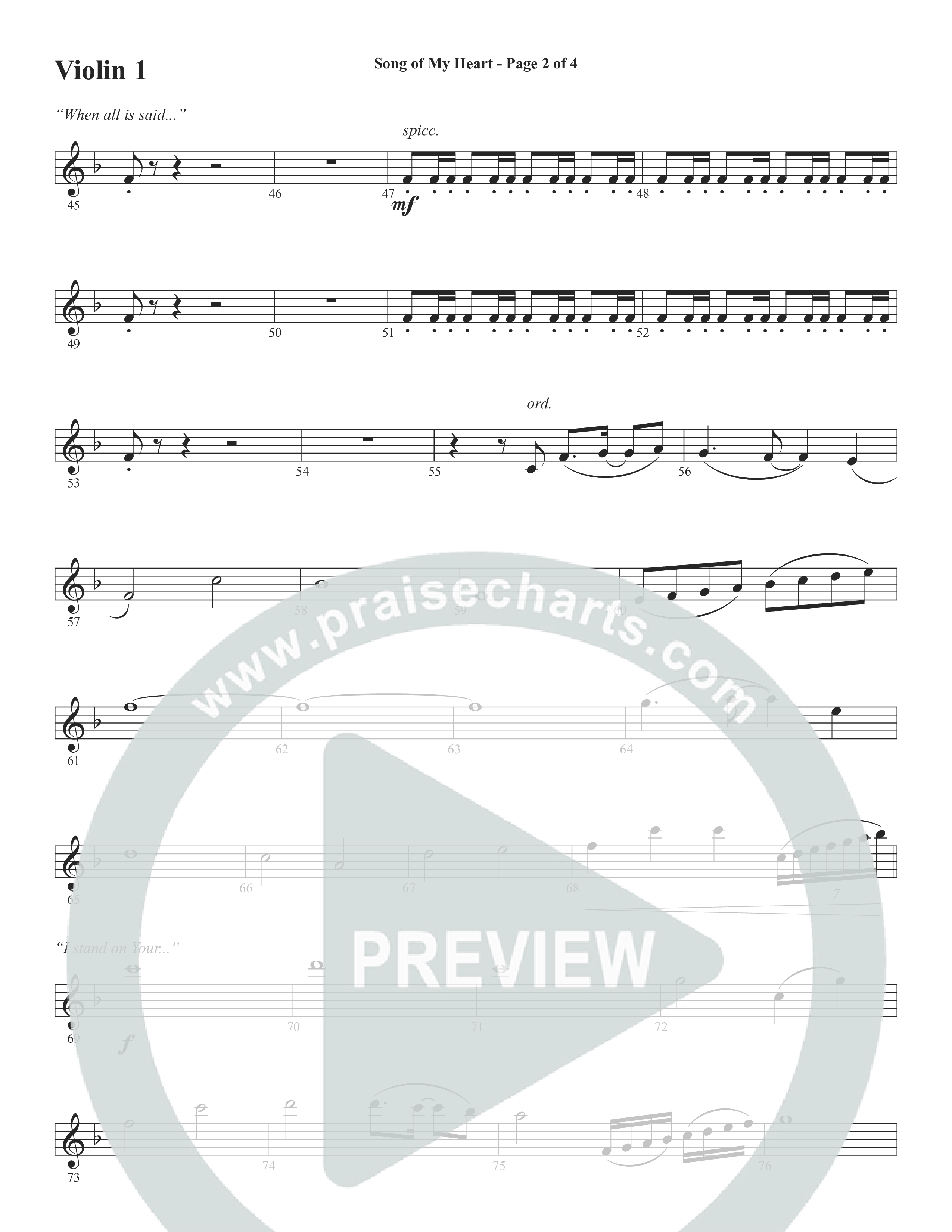 Song Of My Heart (Choral Anthem SATB) Violin 1/2 (Word Music Choral / Orch. Daniel Semsen)