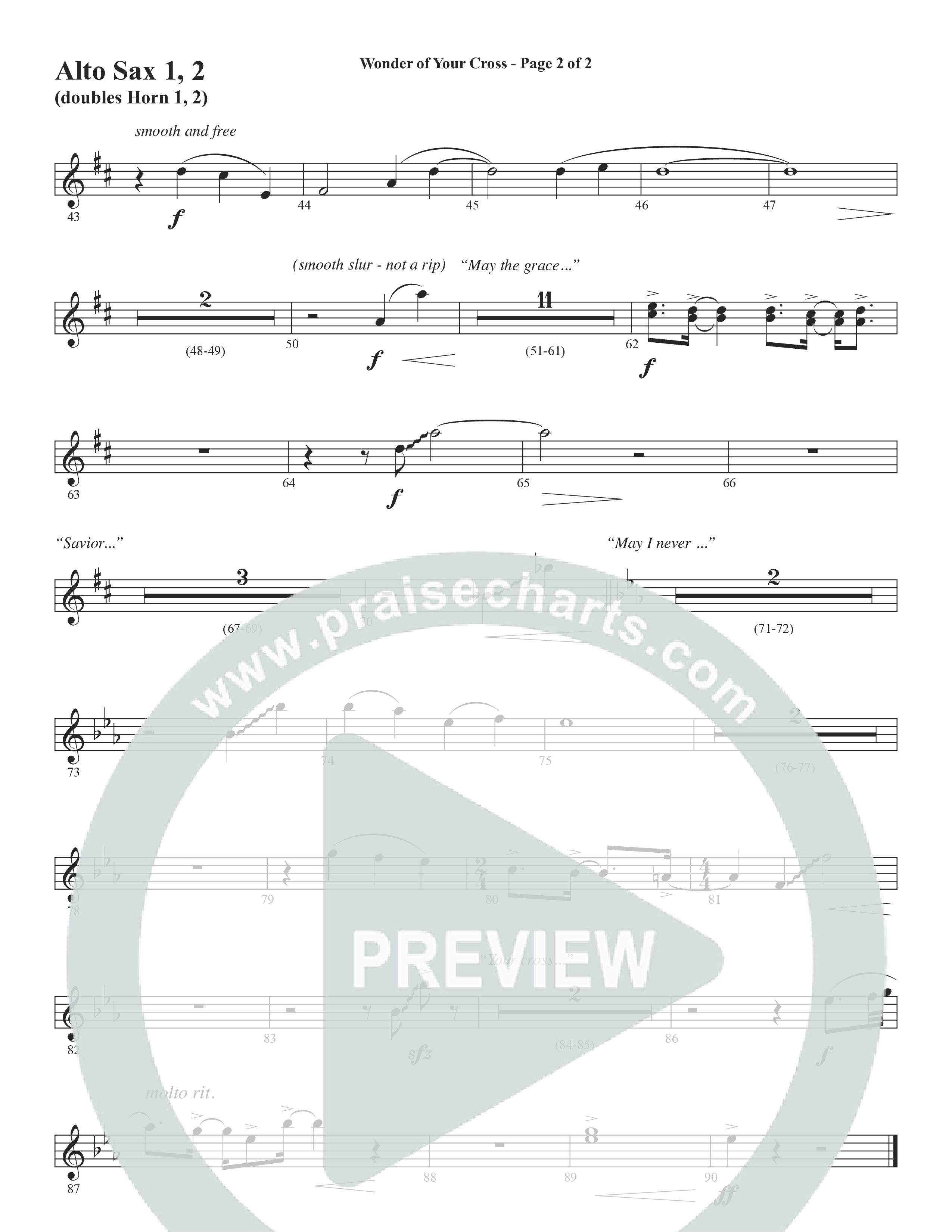 Wonder Of Your Cross (Choral Anthem SATB) Alto Sax 1/2 (Word Music Choral / David Wise / David Shipps)