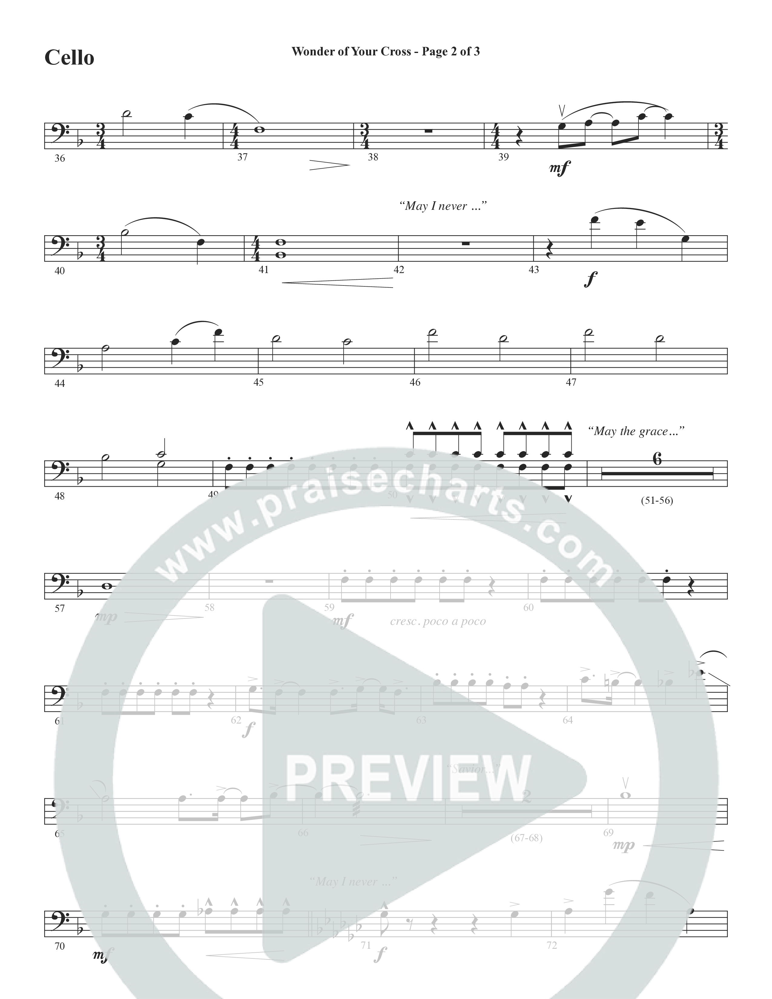 Wonder Of Your Cross (Choral Anthem SATB) Cello (Word Music Choral / David Wise / David Shipps)