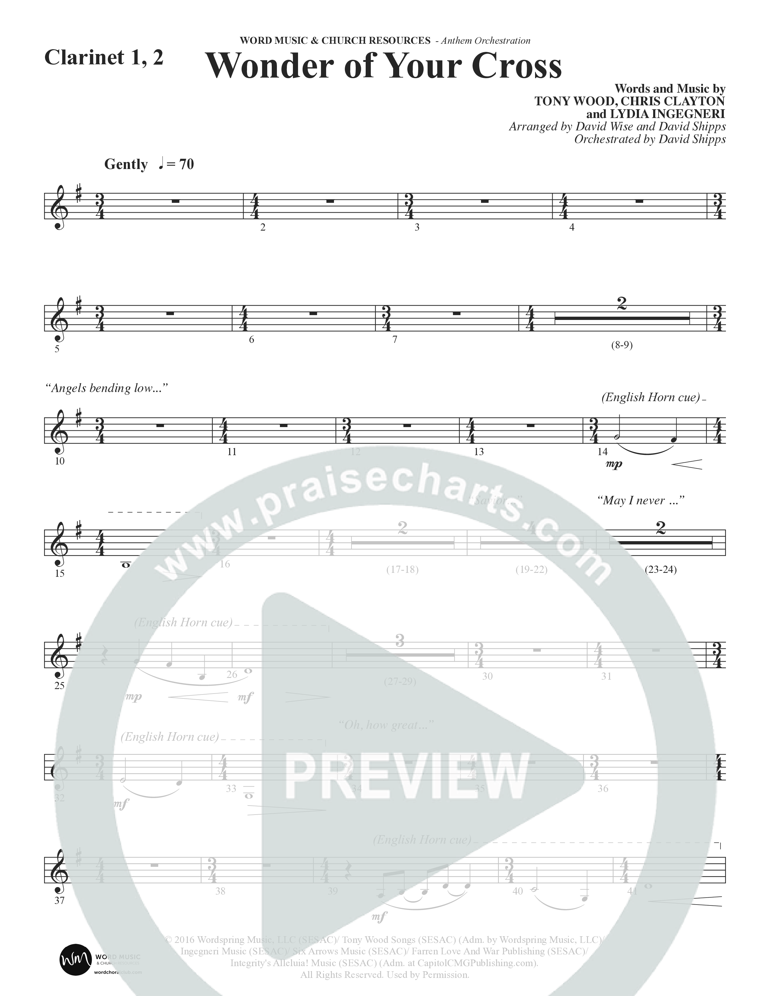 Wonder Of Your Cross (Choral Anthem SATB) Clarinet 1/2 (Word Music Choral / David Wise / David Shipps)