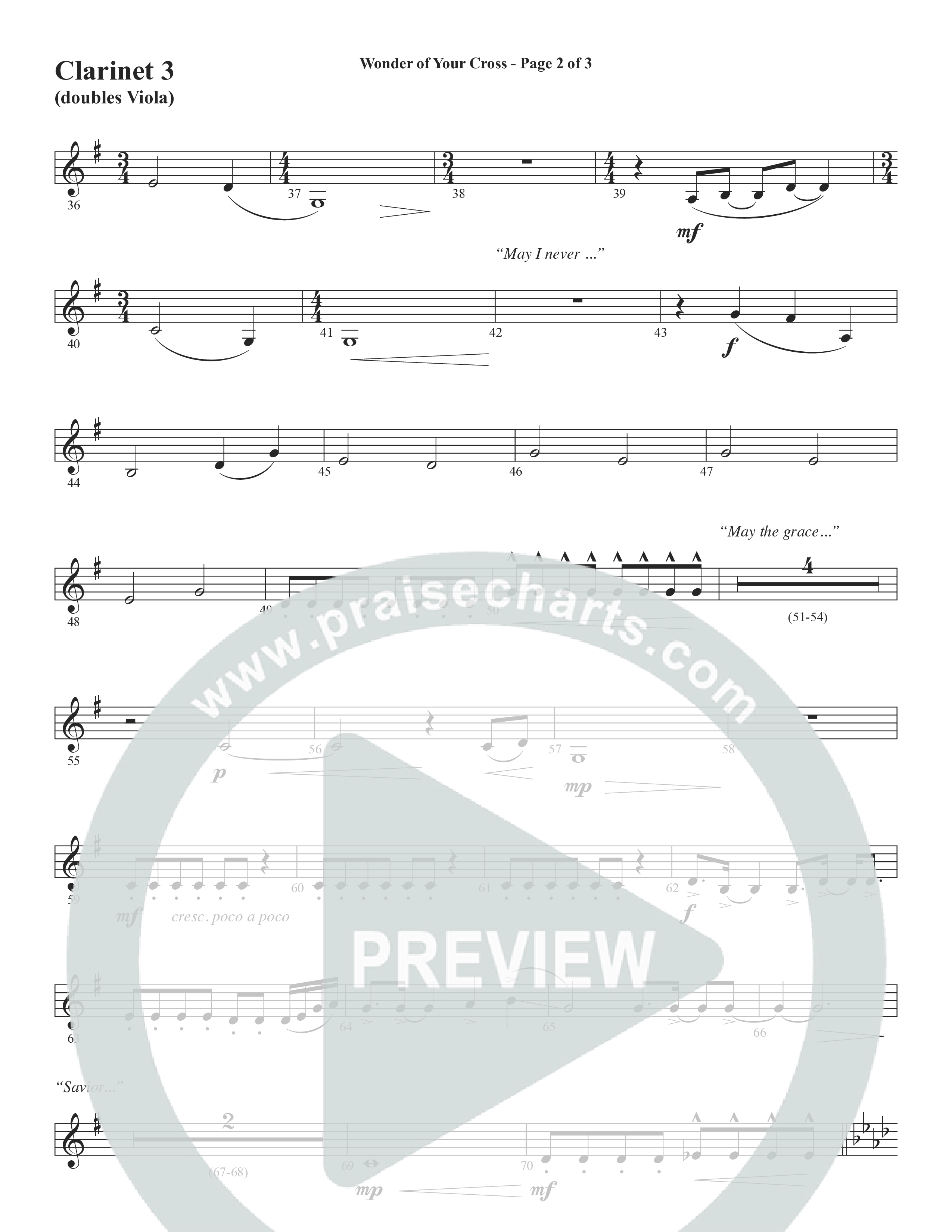 Wonder Of Your Cross (Choral Anthem SATB) Clarinet 3 (Word Music Choral / David Wise / David Shipps)