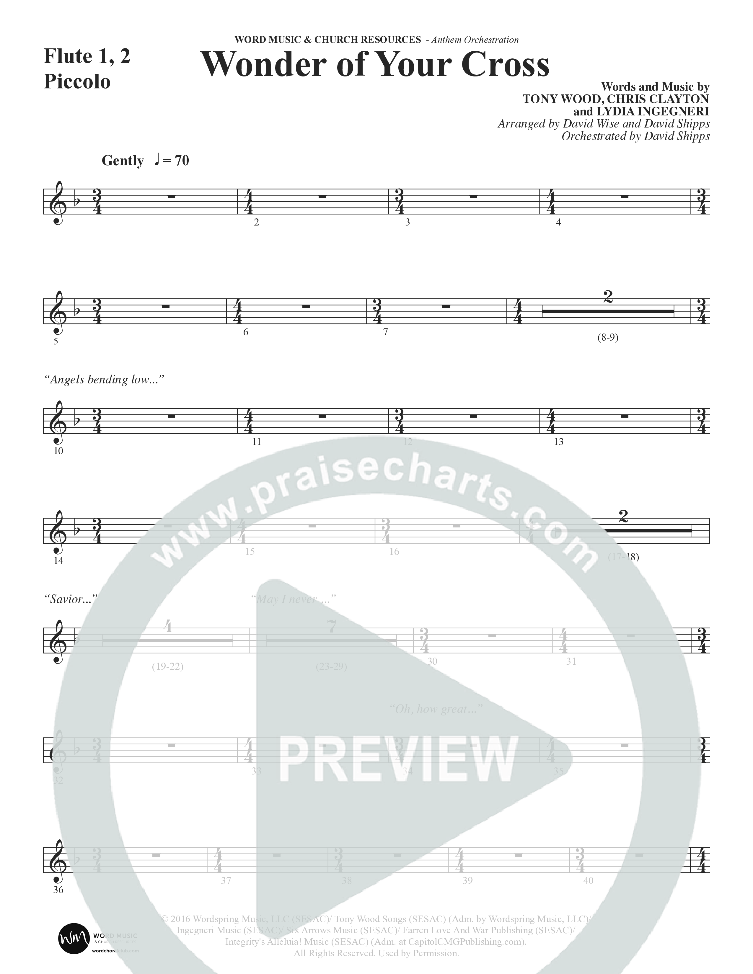 Wonder Of Your Cross (Choral Anthem SATB) Flute 1/2 (Word Music Choral / David Wise / David Shipps)