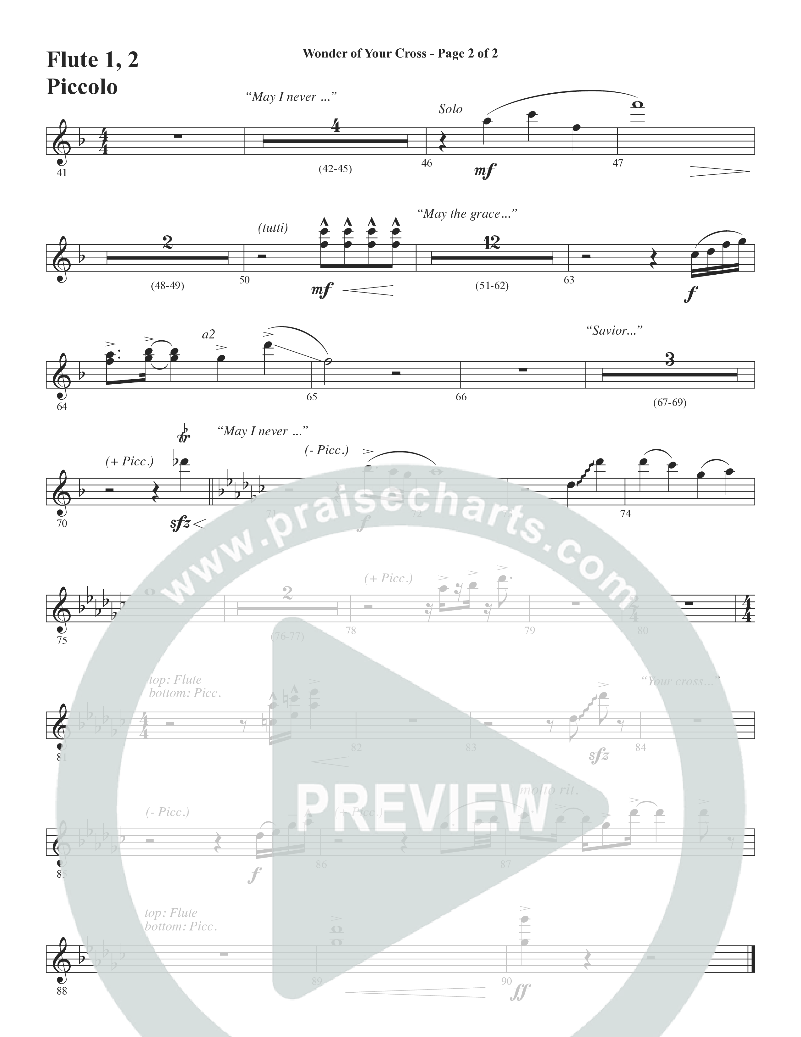 Wonder Of Your Cross (Choral Anthem SATB) Flute 1/2 (Word Music Choral / David Wise / David Shipps)