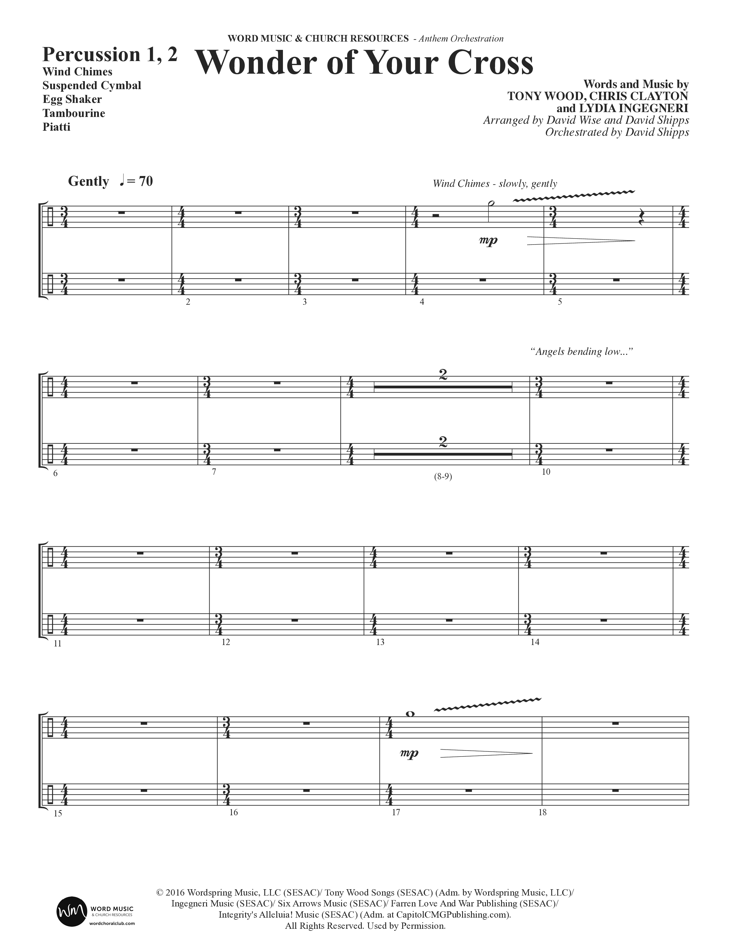 Wonder Of Your Cross (Choral Anthem SATB) Percussion (Word Music Choral / David Wise / David Shipps)