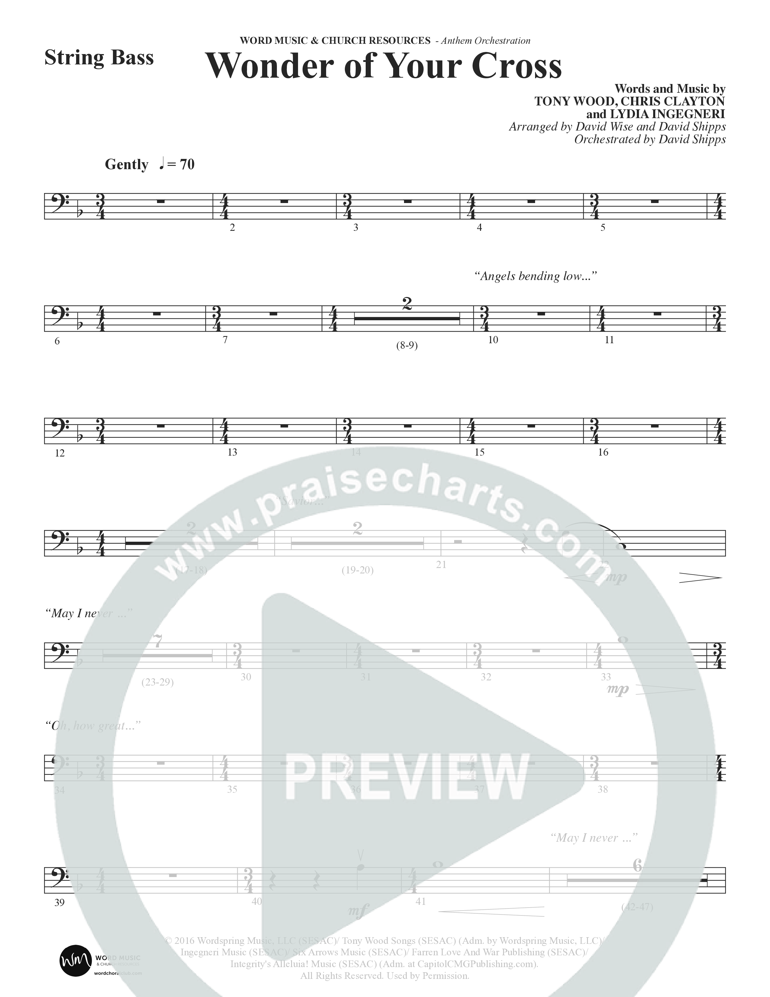 Wonder Of Your Cross (Choral Anthem SATB) String Bass (Word Music Choral / David Wise / David Shipps)