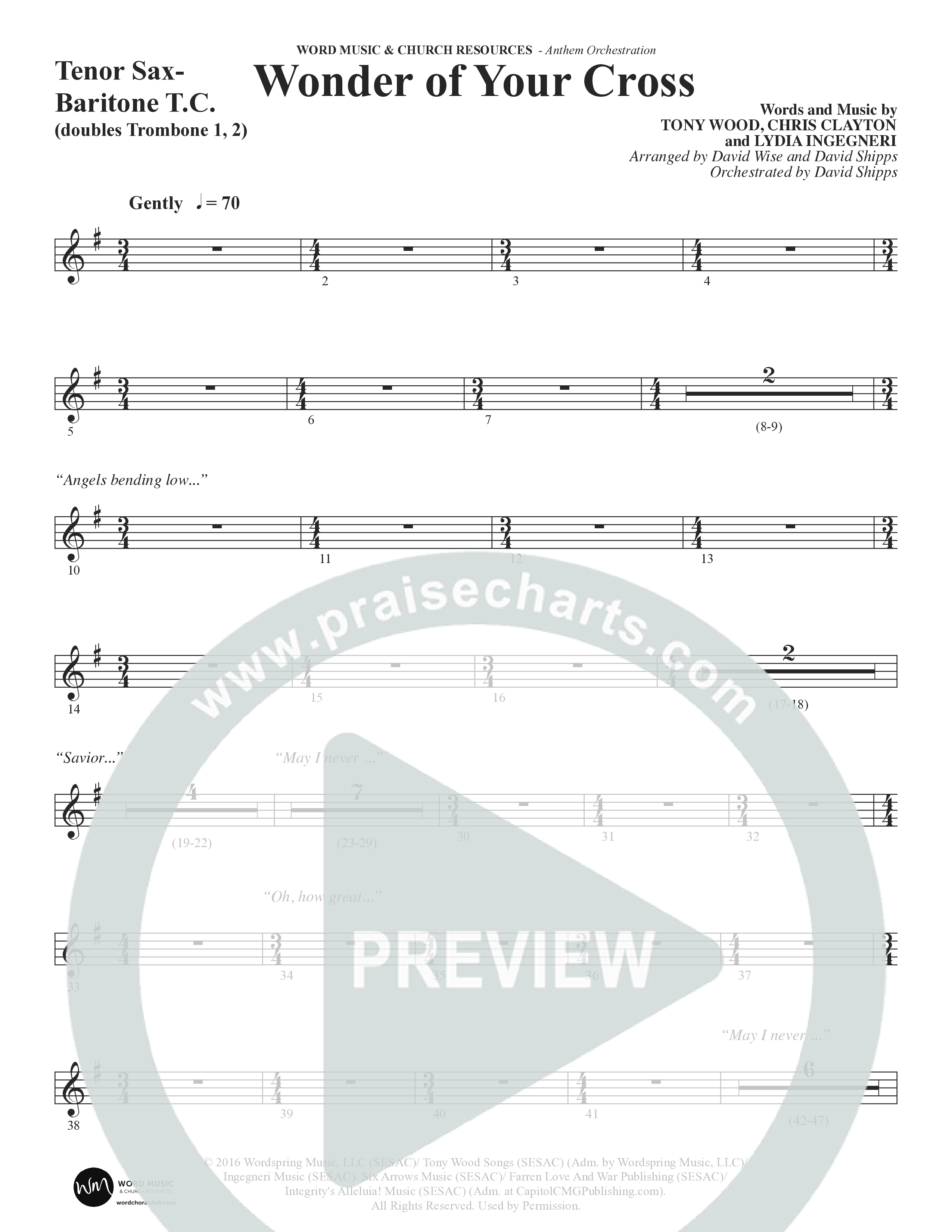 Wonder Of Your Cross (Choral Anthem SATB) Tenor Sax/Baritone T.C. (Word Music Choral / David Wise / David Shipps)