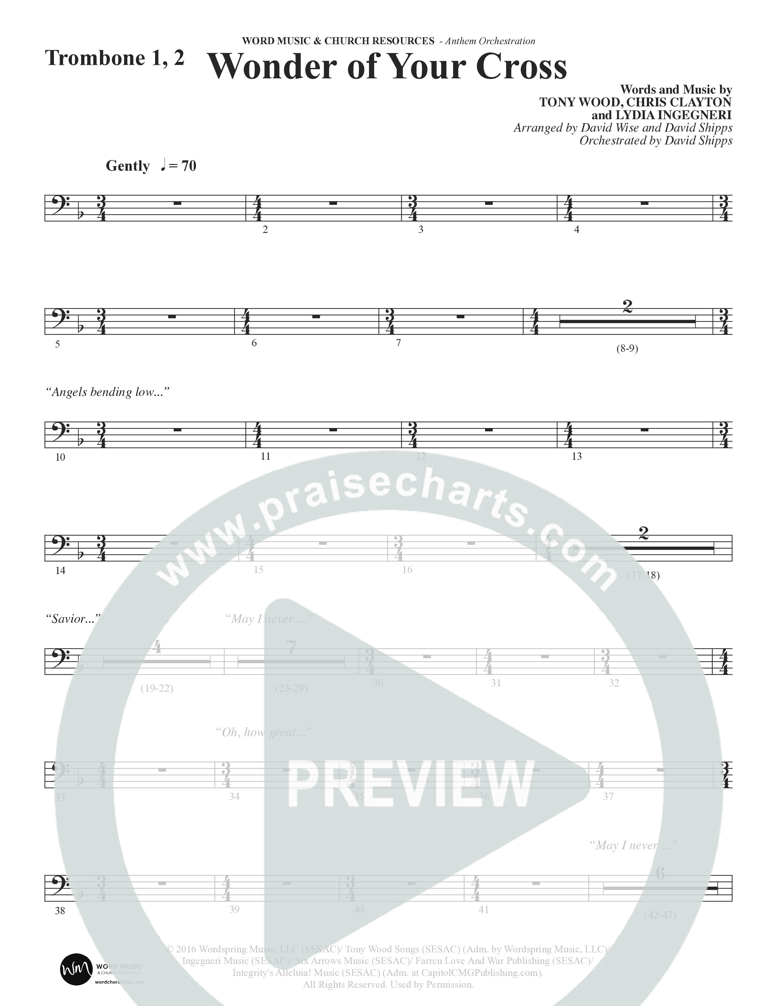 Wonder Of Your Cross (Choral Anthem SATB) Trombone 1/2 (Word Music Choral / David Wise / David Shipps)