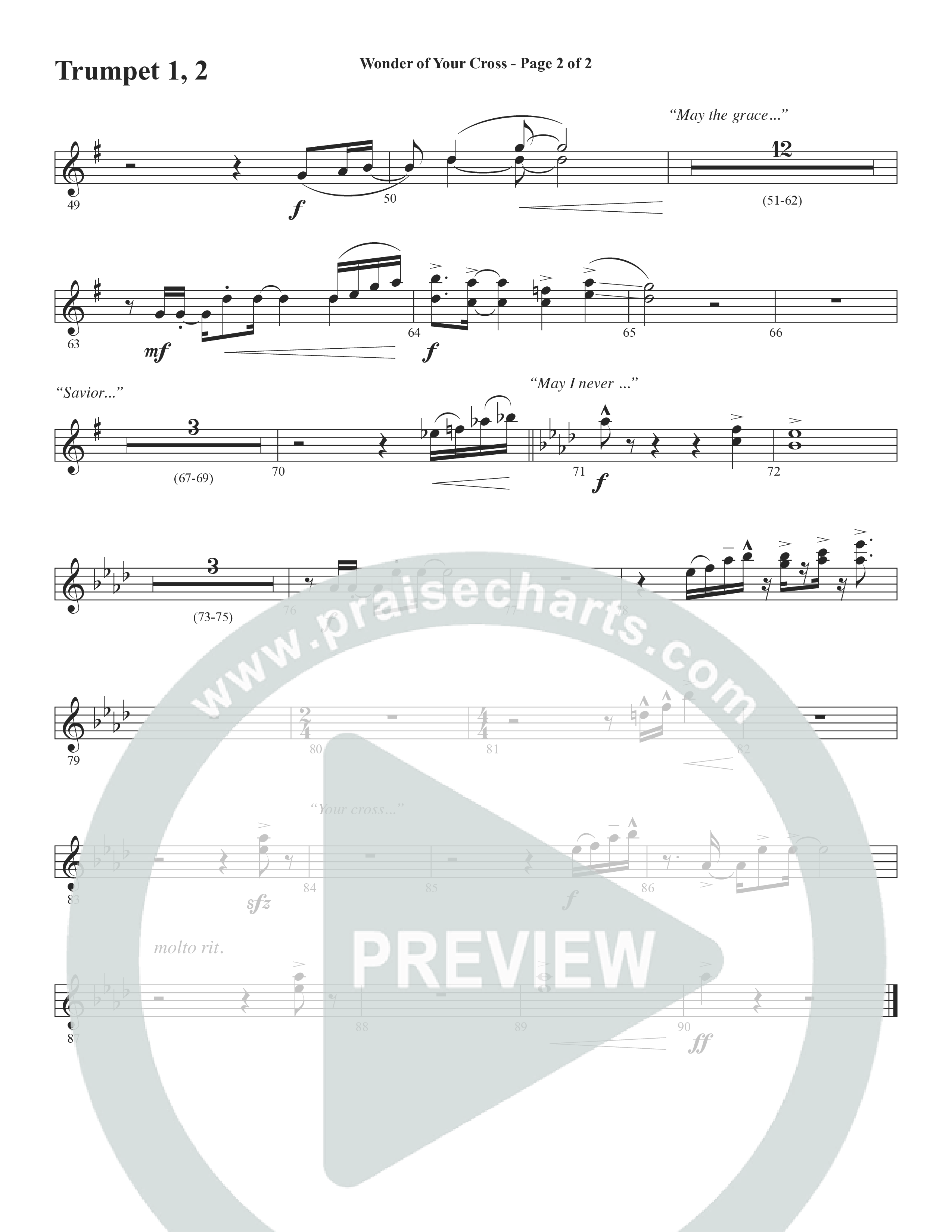 Wonder Of Your Cross (Choral Anthem SATB) Trumpet 1,2 (Word Music Choral / David Wise / David Shipps)
