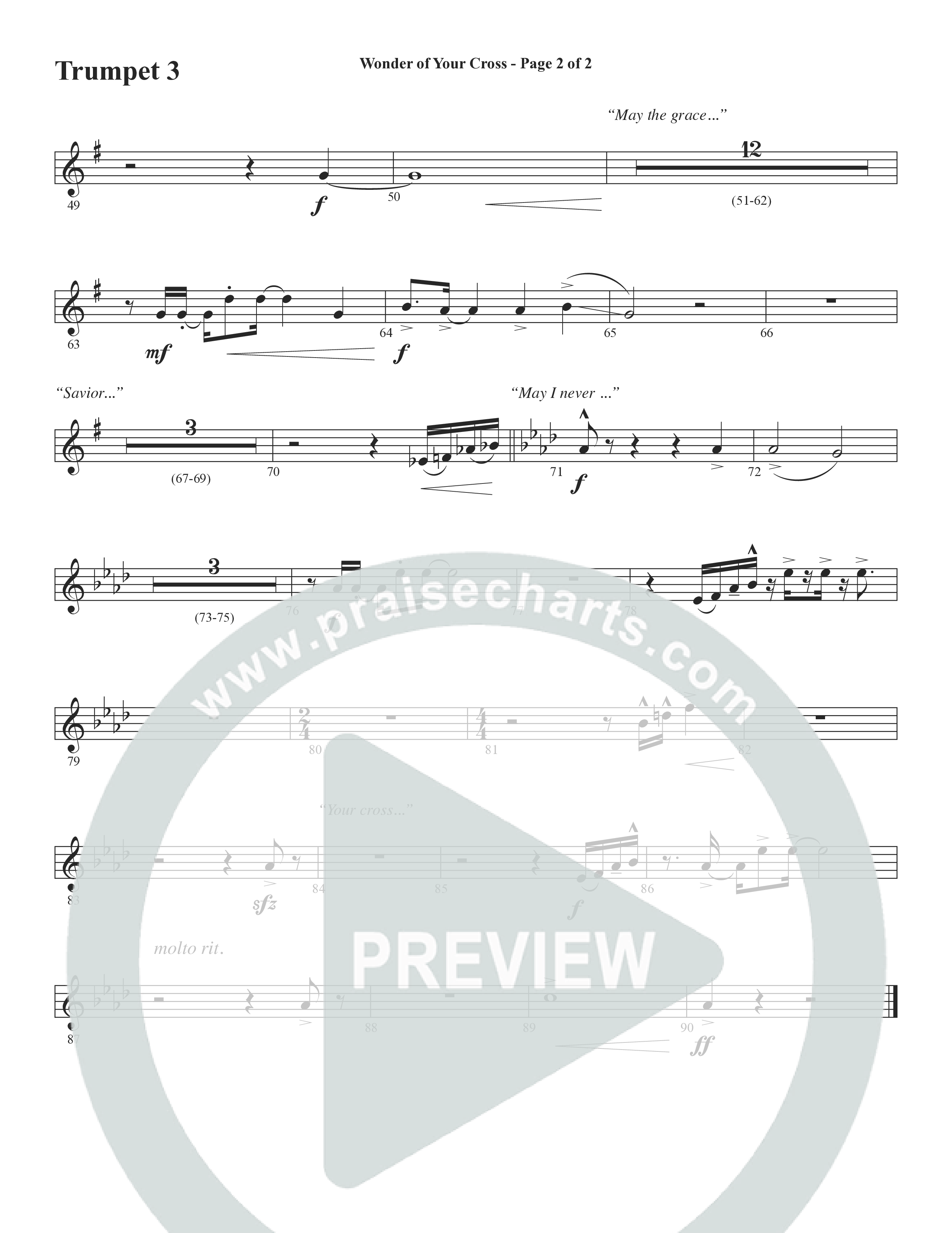 Wonder Of Your Cross (Choral Anthem SATB) Trumpet 3 (Word Music Choral / David Wise / David Shipps)