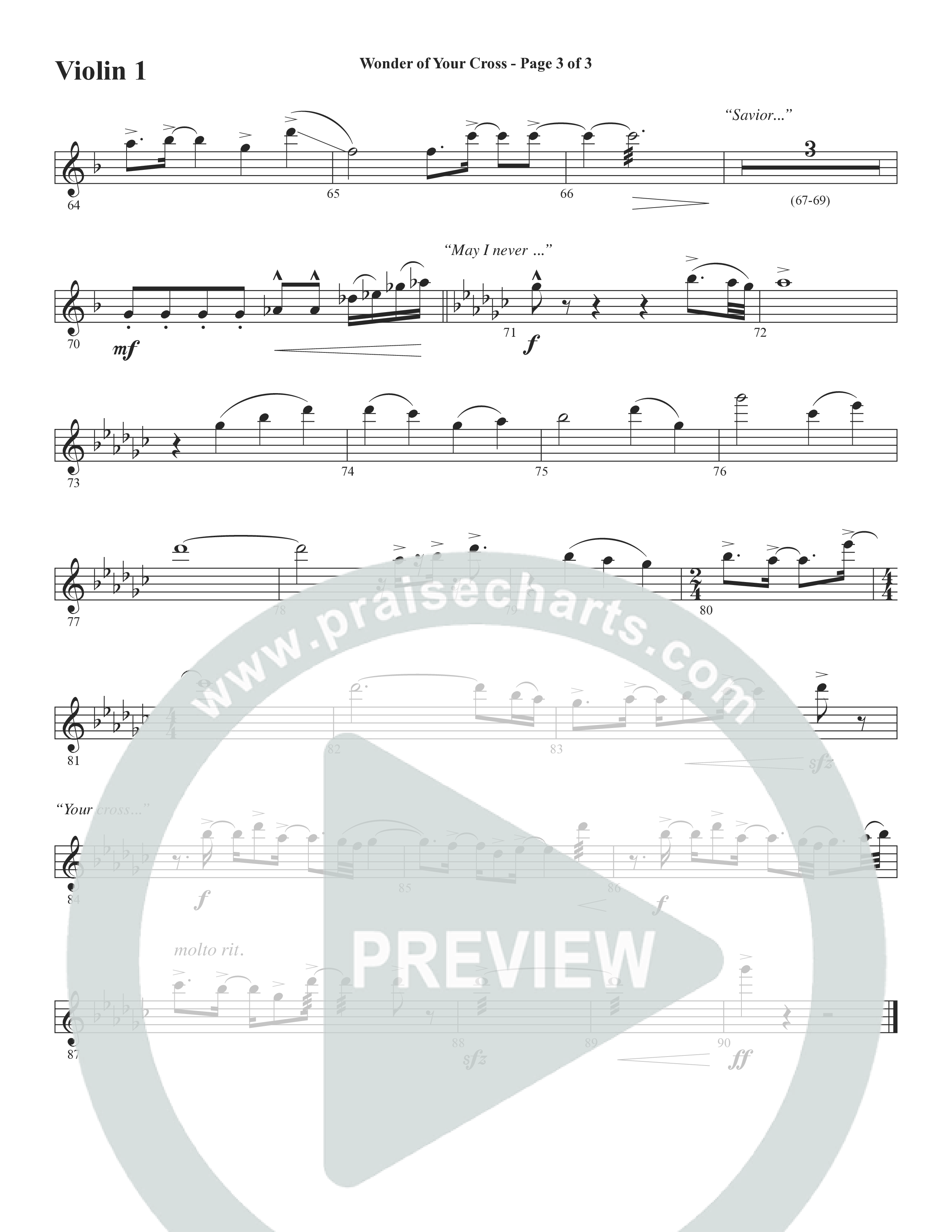 Wonder Of Your Cross (Choral Anthem SATB) Violin 1/2 (Word Music Choral / David Wise / David Shipps)