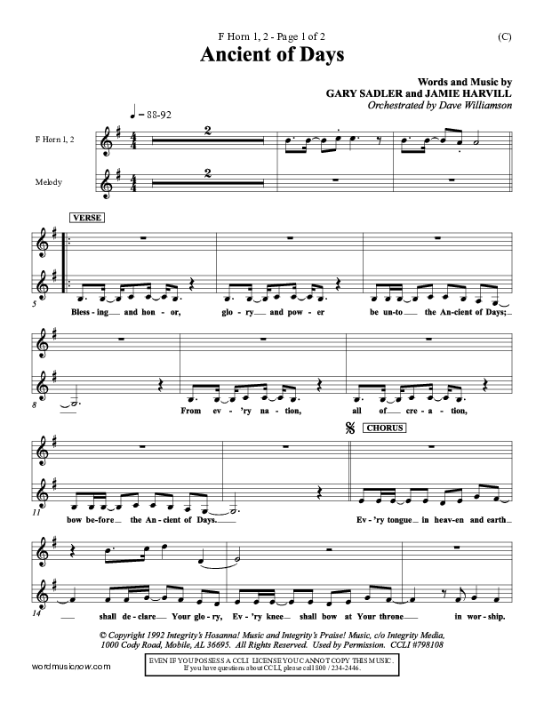 Ancient Of Days French Horn 1/2 (Gary Sadler)